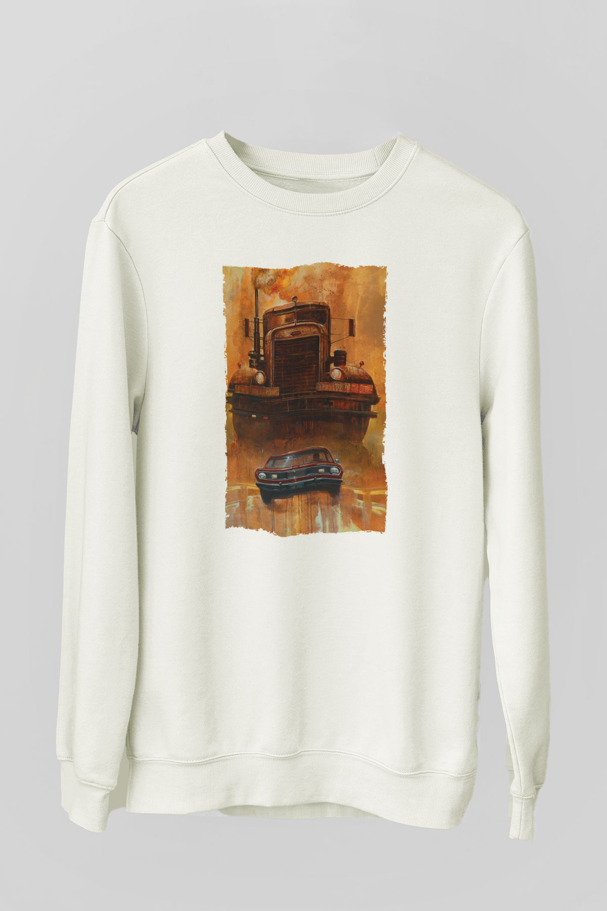 Unisex Belâ (Duel) Baskılı Beyaz Sweatshirt