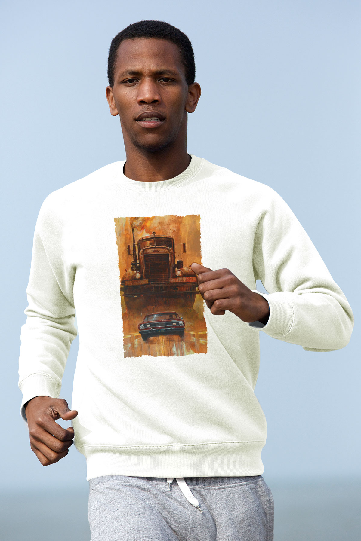 Unisex Belâ (Duel) Baskılı Beyaz Sweatshirt