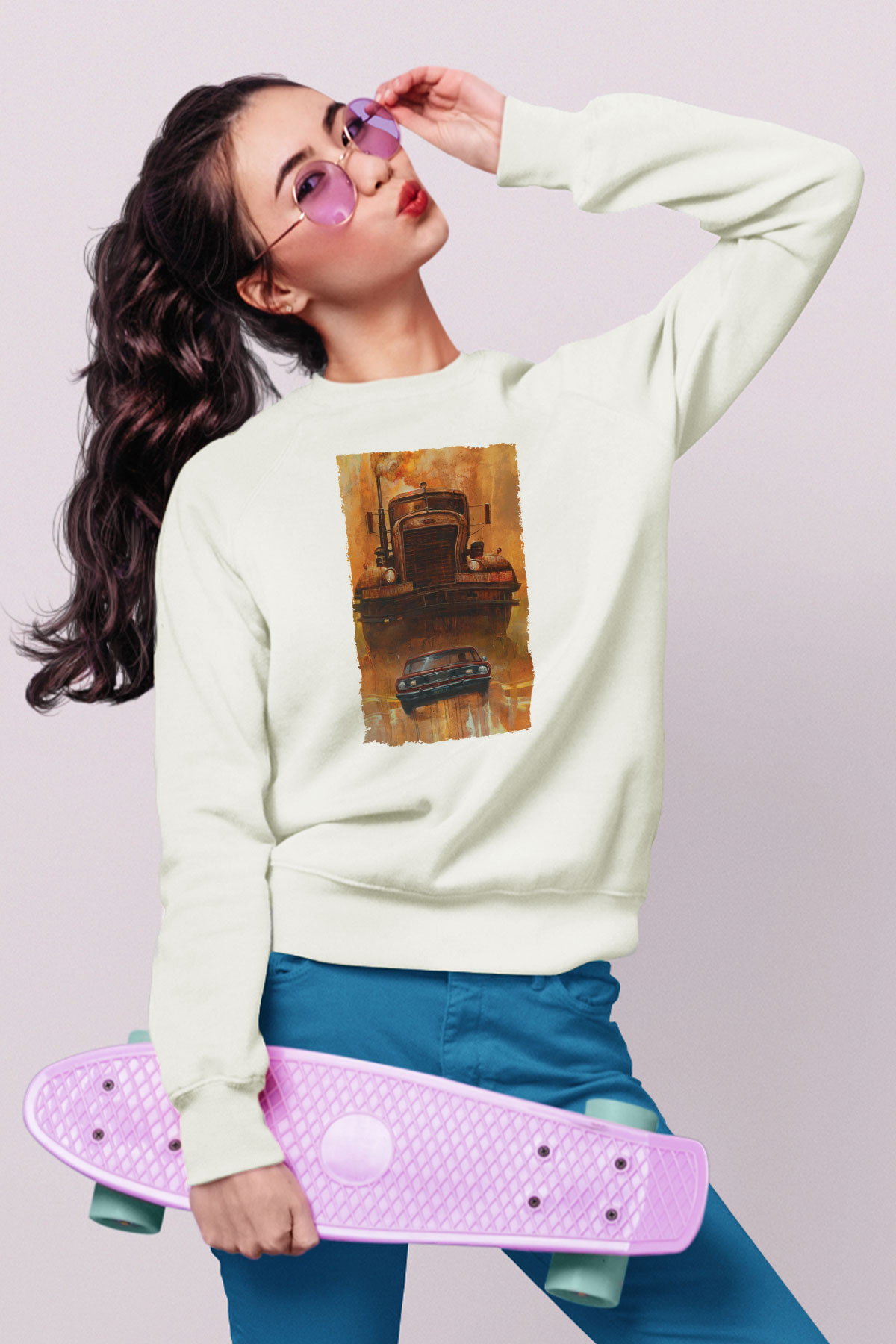 Unisex Belâ (Duel) Baskılı Beyaz Sweatshirt