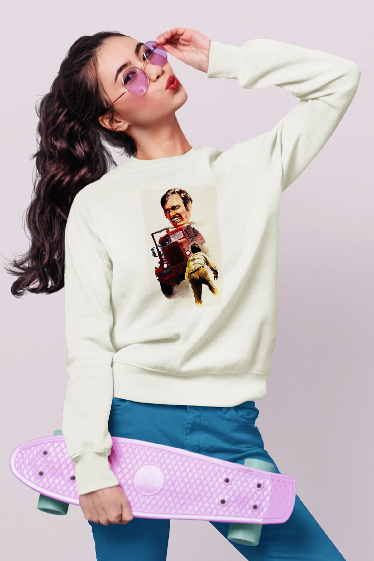 Unisex Belâ (Duel) Baskılı Beyaz Sweatshirt