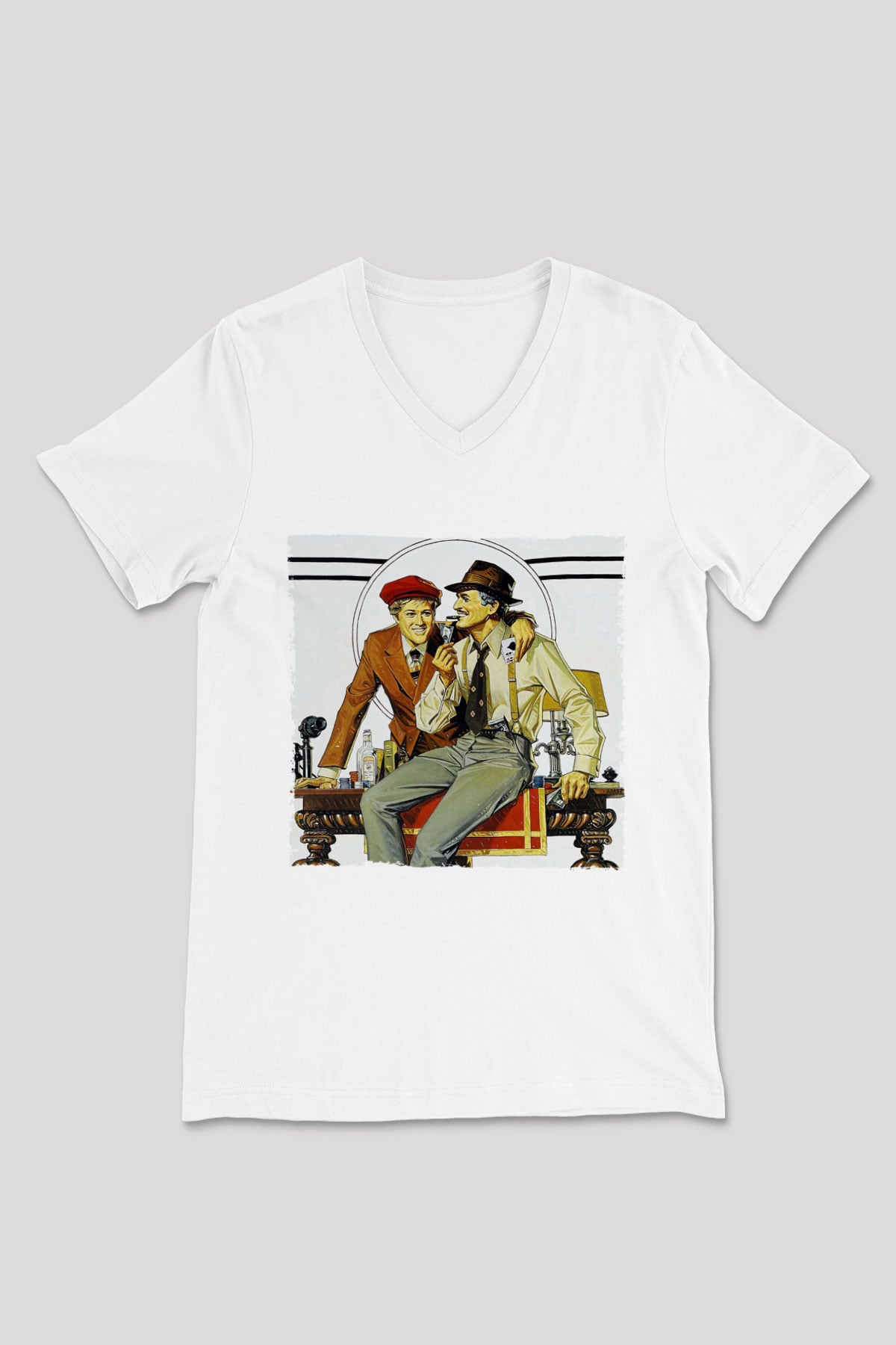 Unisex Belalılar (The Sting) Baskılı Beyaz V Yaka Tshirt