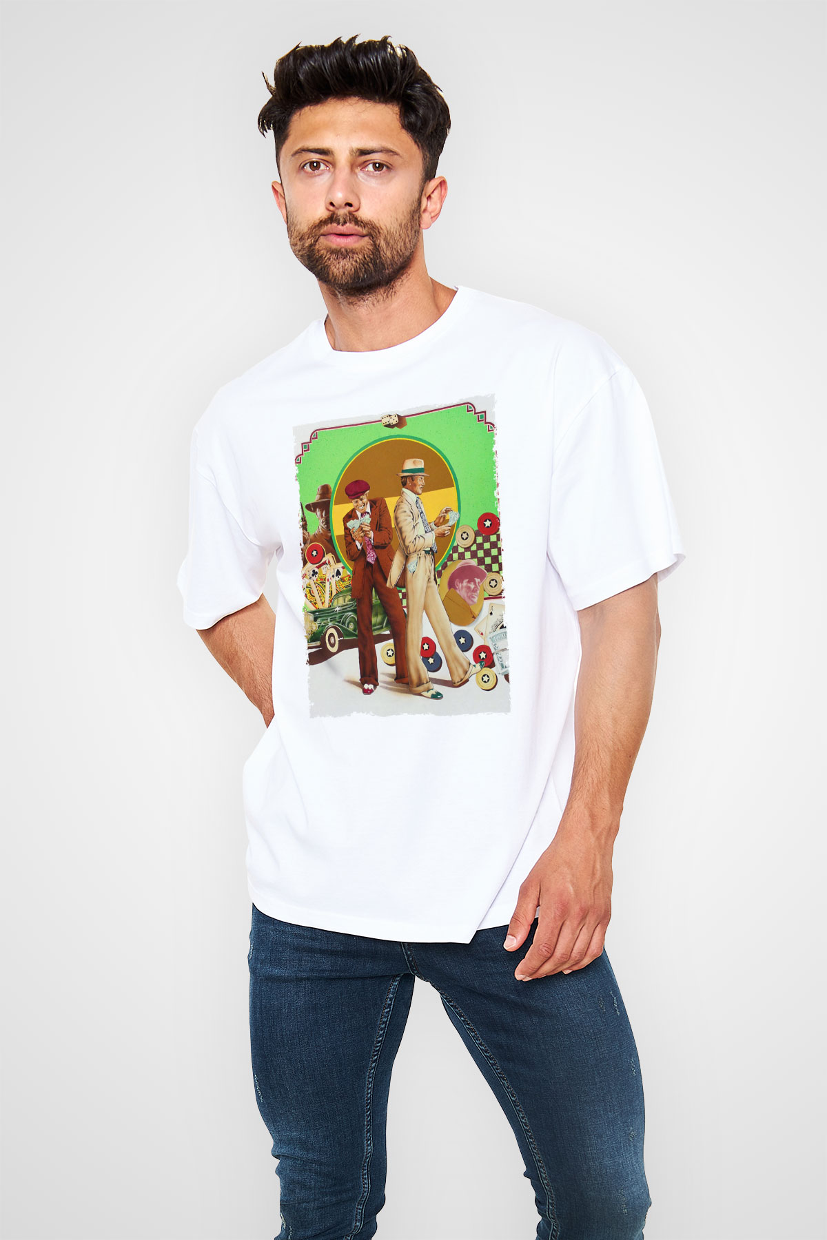 Unisex Belalılar (The Sting) Baskılı Beyaz Oversize T-shirt