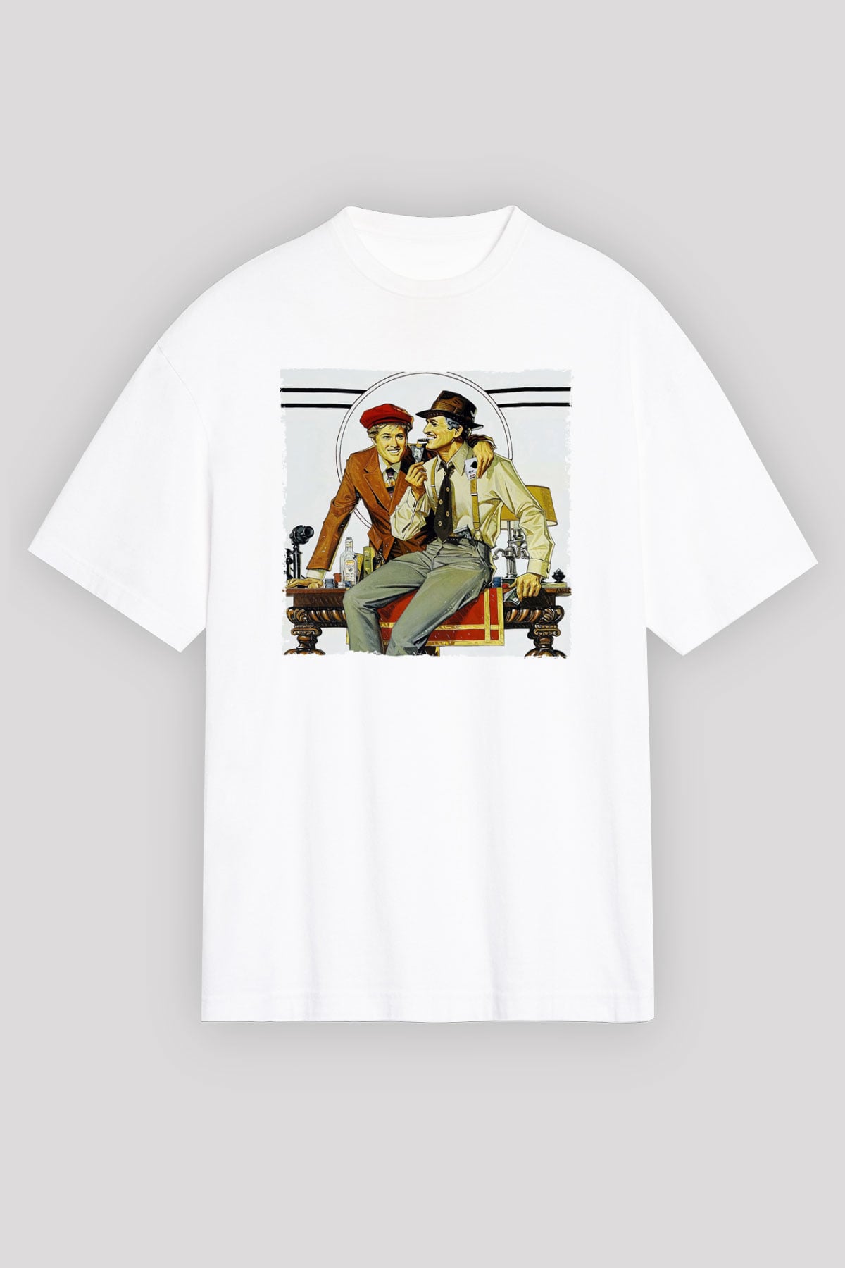 Unisex Belalılar (The Sting) Baskılı Beyaz Oversize Oversize T-shirt