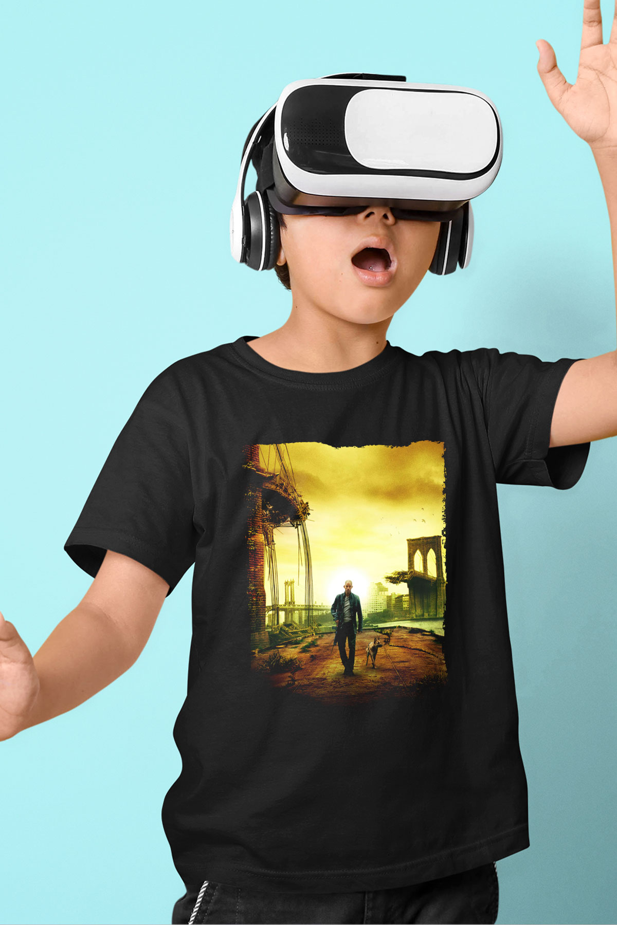 Unisex Ben Efsaneyim (I Am Legend) Baskılı Siyah Çocuk Tshirt