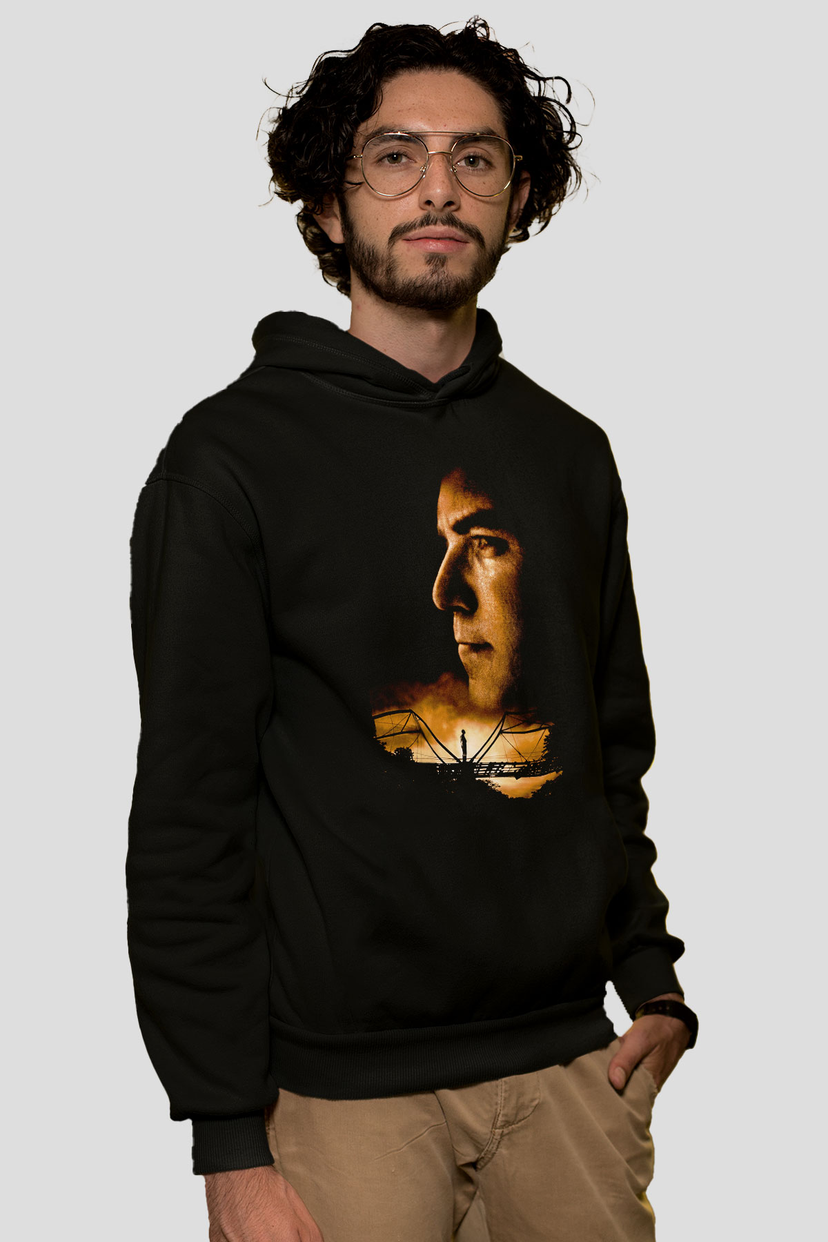 Unisex Bıçak Sırtı (Sling Blade) Baskılı Siyah Kapüşonlu Sweatshirt