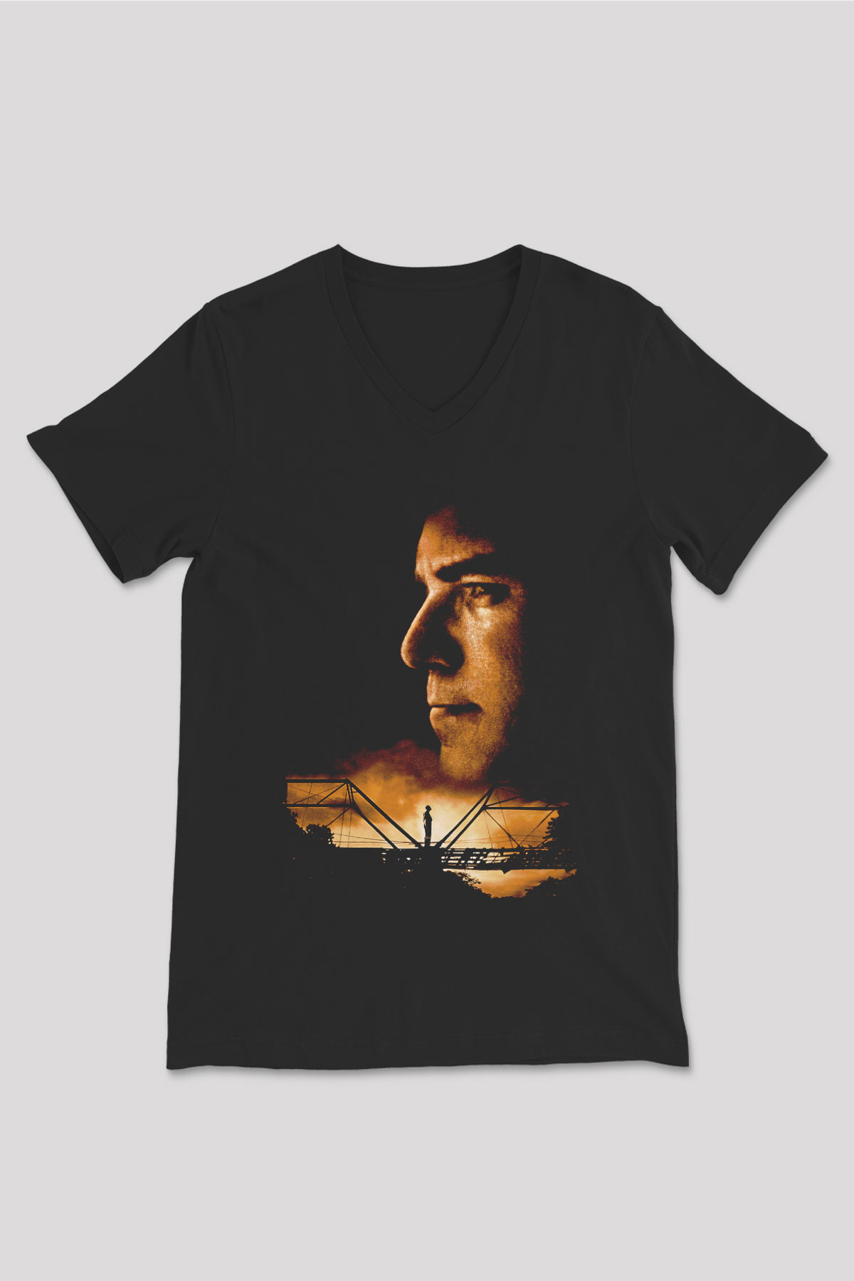 Unisex Bıçak Sırtı (Sling Blade) Baskılı Siyah V Yaka T-shirt