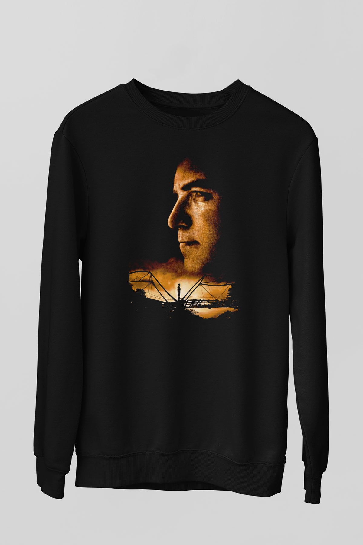 Unisex Bıçak Sırtı (Sling Blade) Baskılı Siyah Sweatshirt