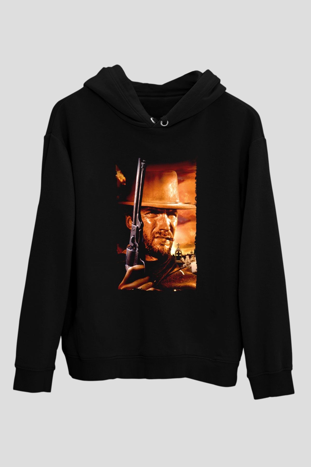 Unisex Bir Avuç Dolar (A Fistful of Dollars) Baskılı Siyah Kapüşonlu Sweatshirt