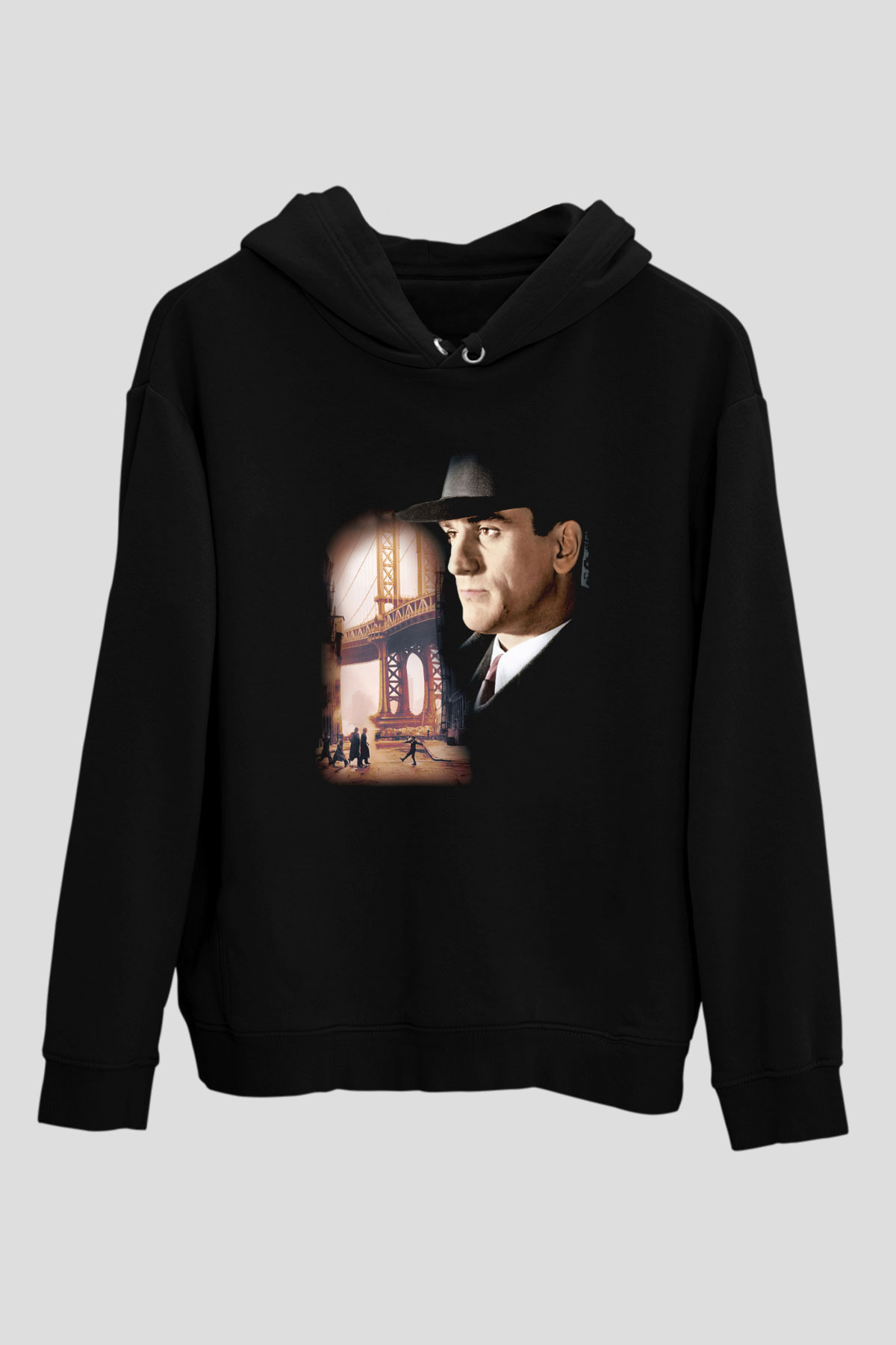 Unisex Bir Zamanlar Amerika (Once Upon a Time in America) Baskılı Siyah Kapüşonlu Sweatshirt