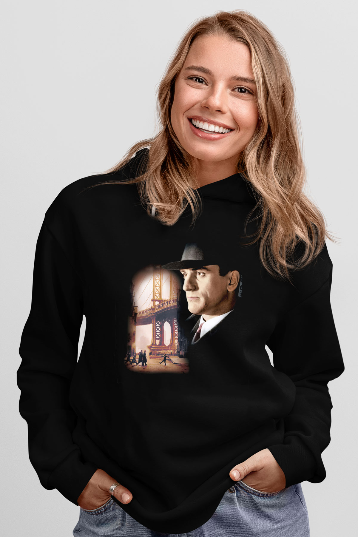Unisex Bir Zamanlar Amerika (Once Upon a Time in America) Baskılı Siyah Kapüşonlu Sweatshirt