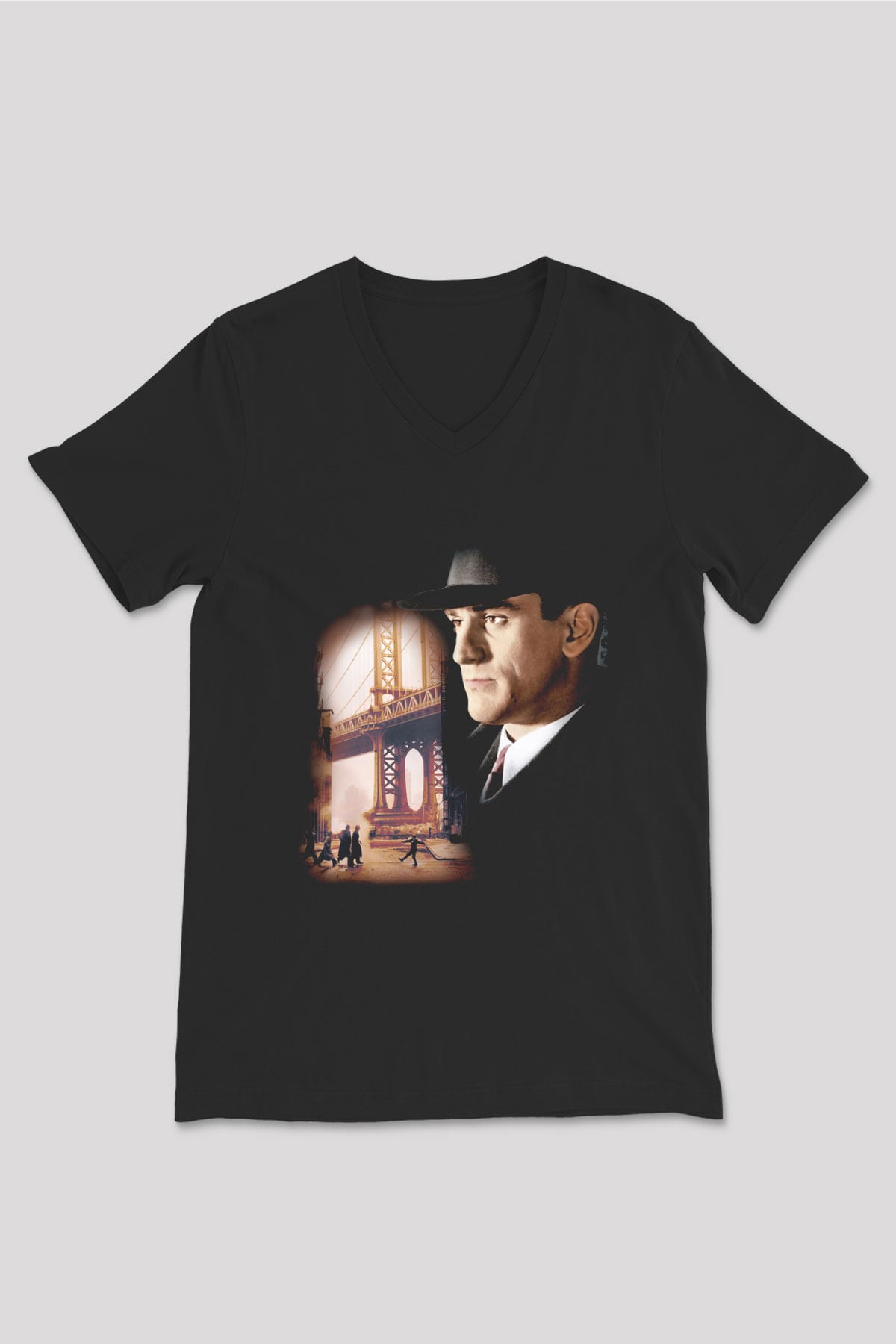 Unisex Bir Zamanlar Amerika (Once Upon a Time in America) Baskılı Siyah V Yaka Tshirt