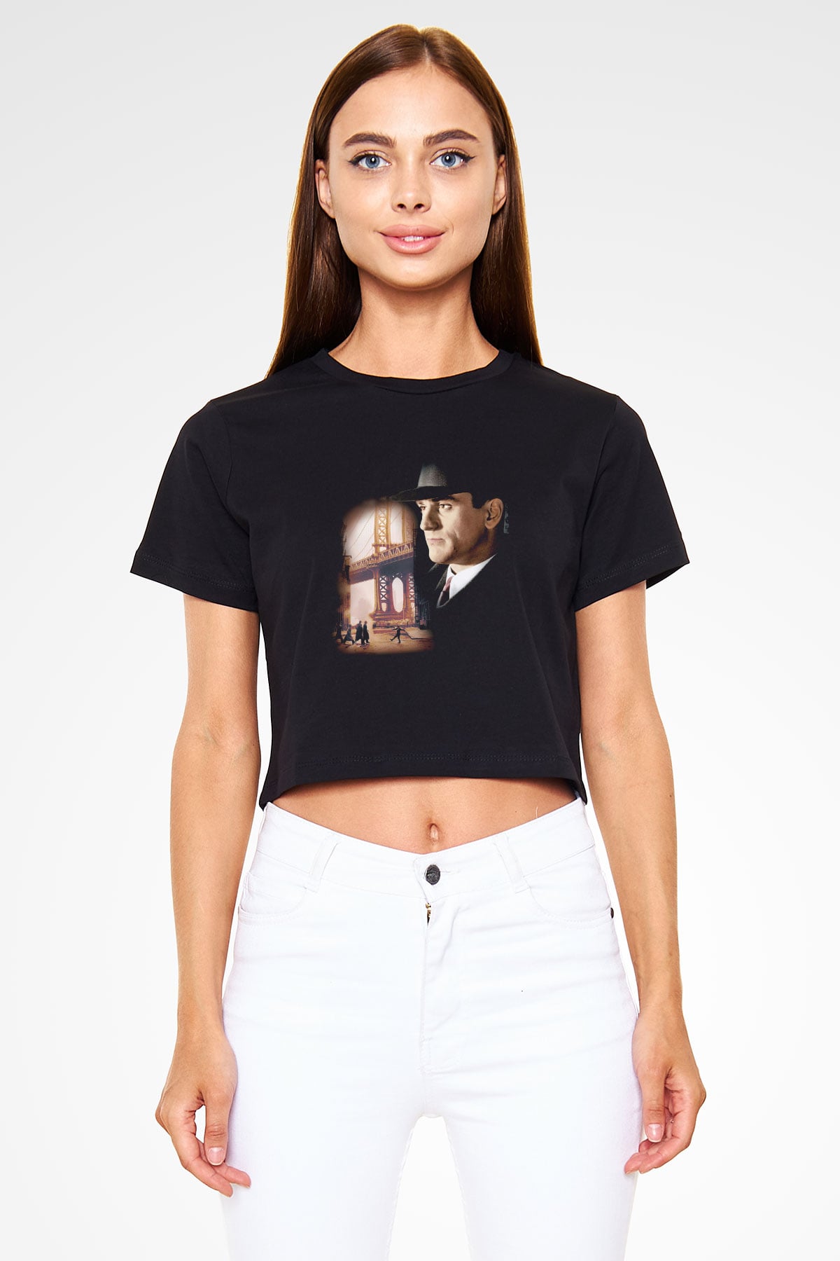 Unisex Bir Zamanlar Amerika (Once Upon a Time in America) Baskılı Siyah Crop Top Tshirt