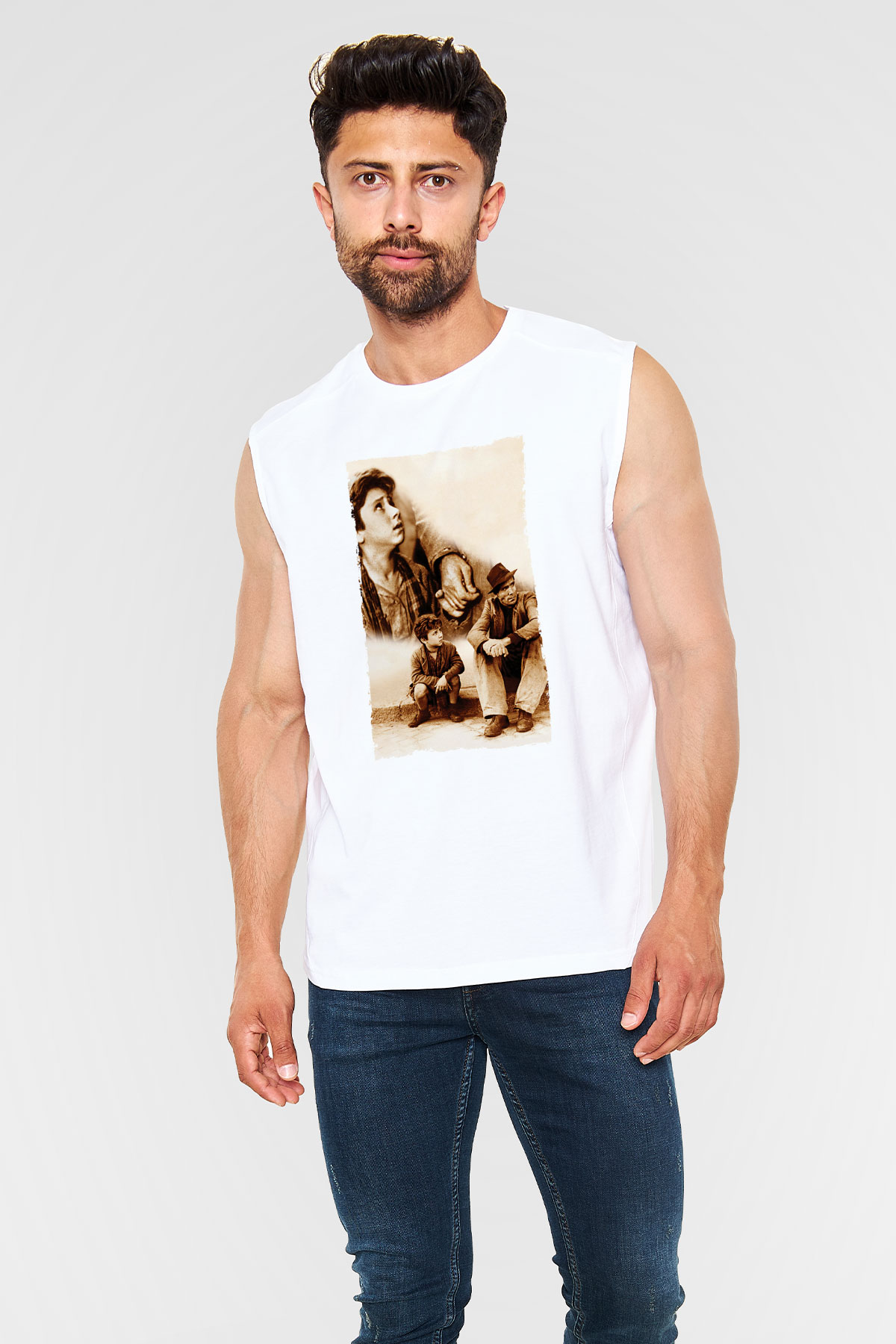 Unisex Bisiklet Hırsızları - Bicycle Thieves Baskılı Beyaz Kolsuz Tshirt