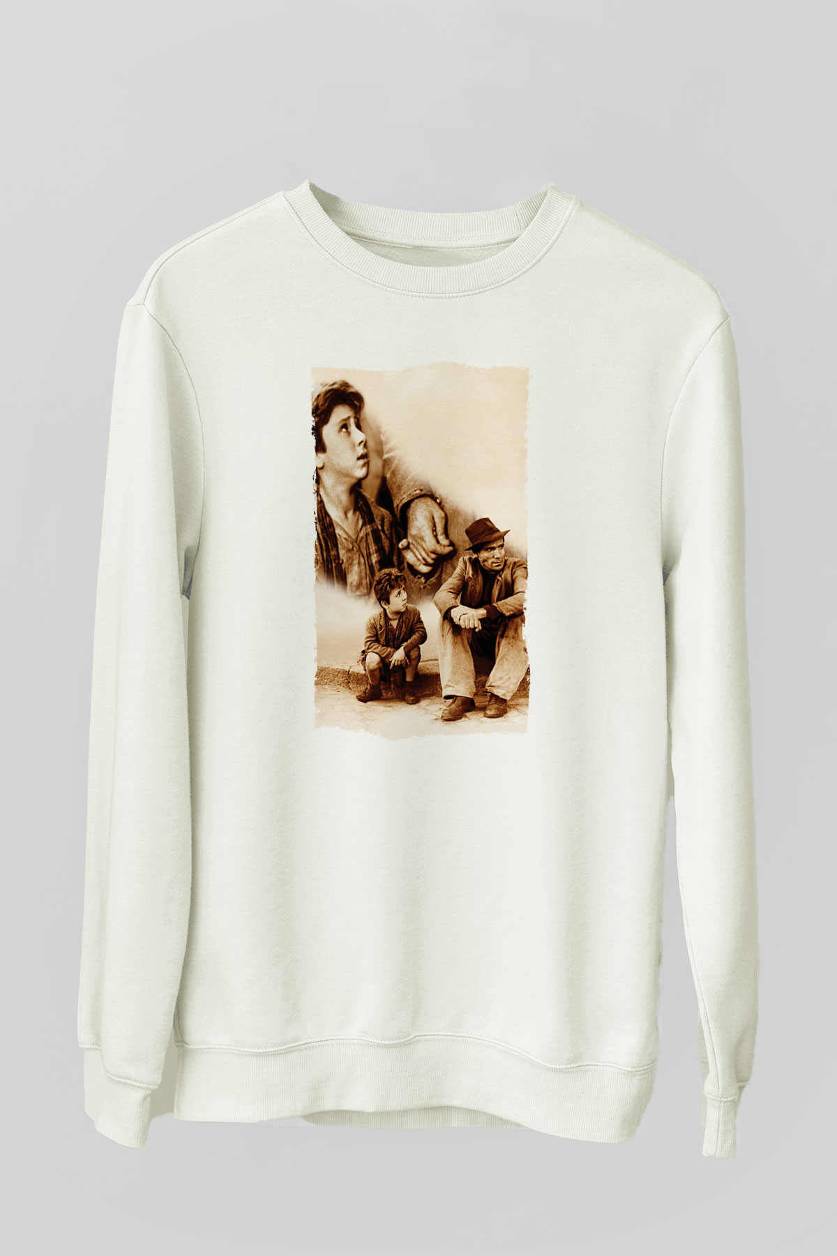 Unisex Bisiklet Hırsızları - Bicycle Thieves Baskılı Beyaz Sweatshirt