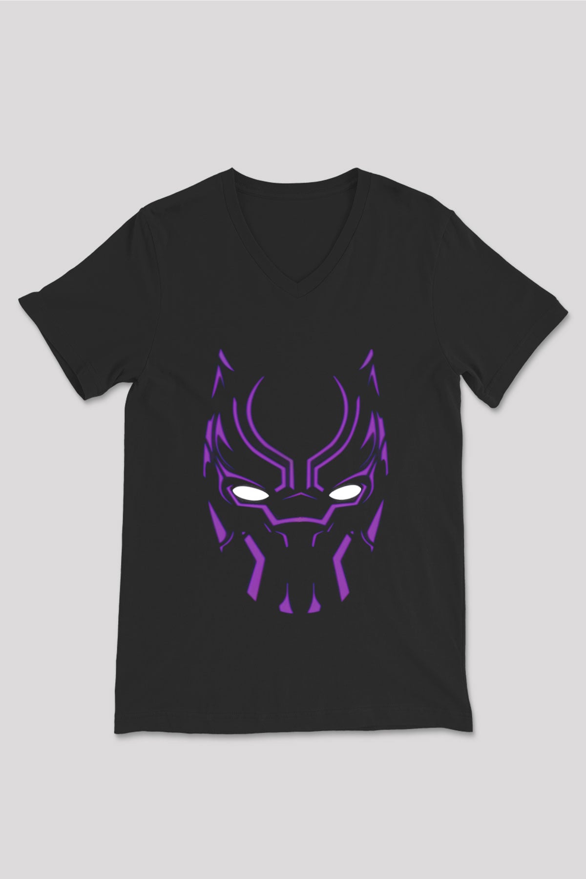 Unisex Black Panther Baskılı Siyah V Yaka Tshirt