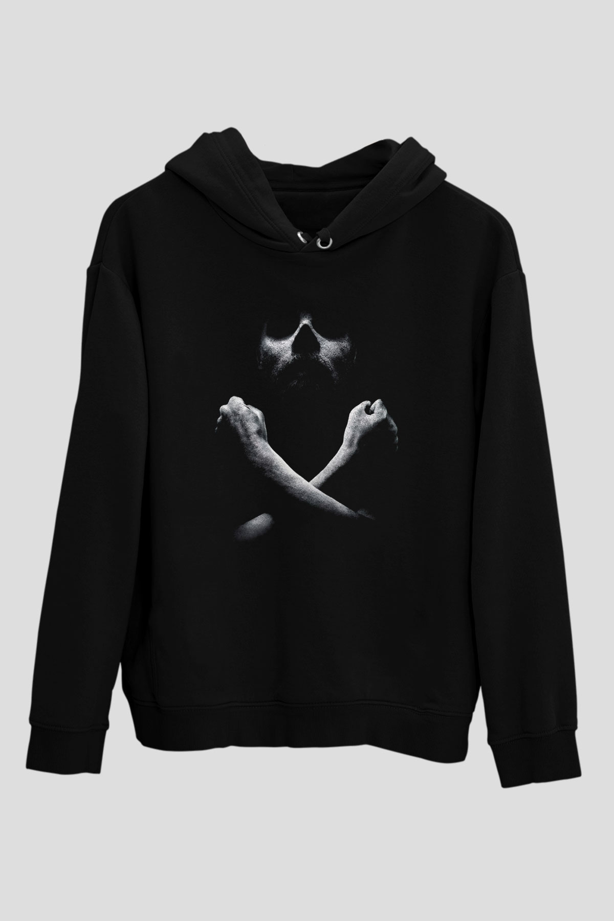 Unisex Black Sails Baskılı Siyah Kapüşonlu Sweatshirt