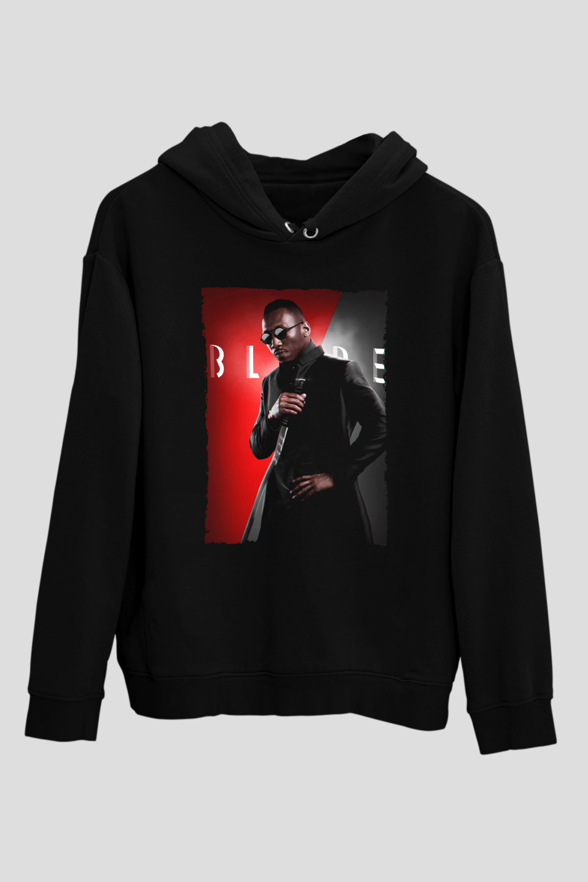 Unisex Blade Baskılı Siyah Kapüşonlu Sweatshirt