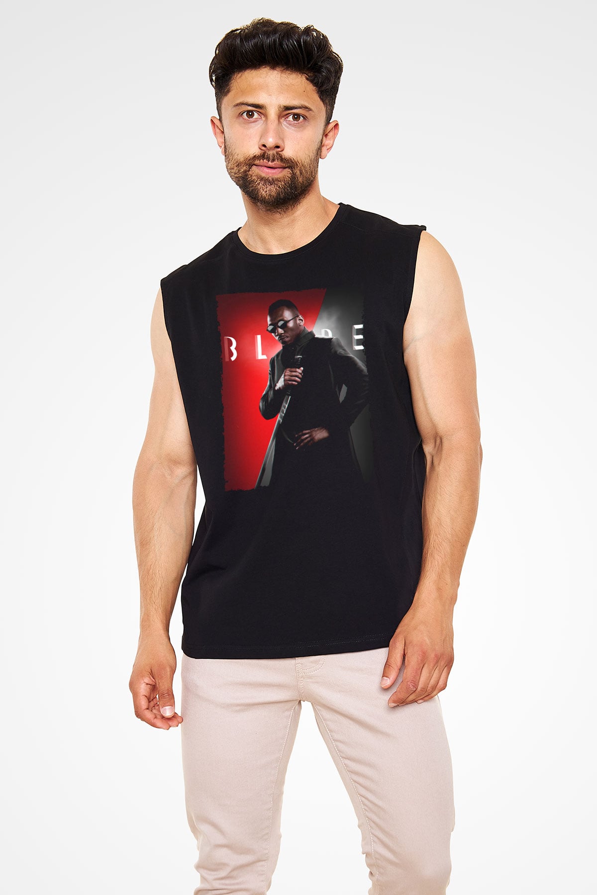 Unisex Blade Baskılı Siyah Kolsuz T-shirt