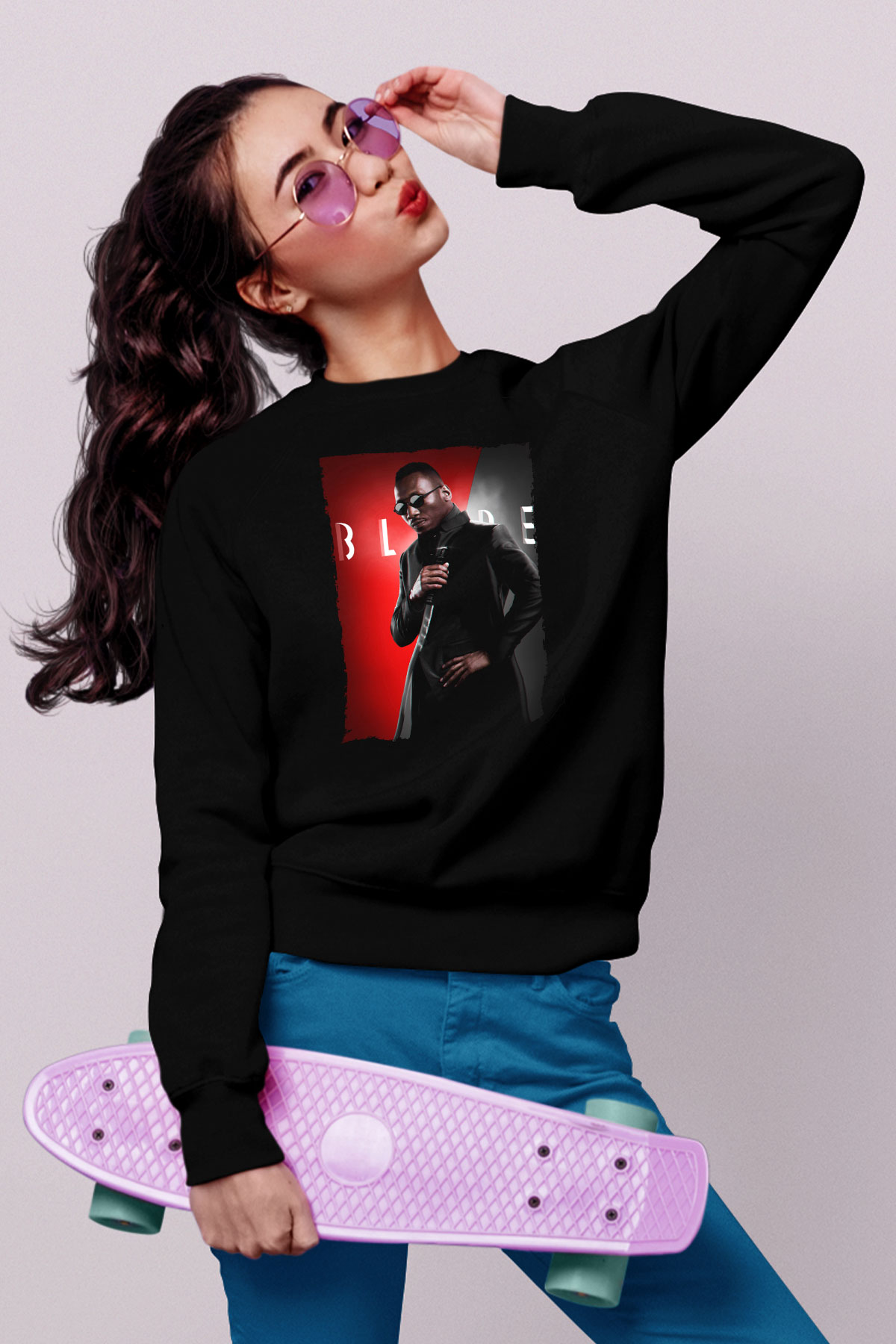 Unisex Blade Baskılı Siyah Sweatshirt