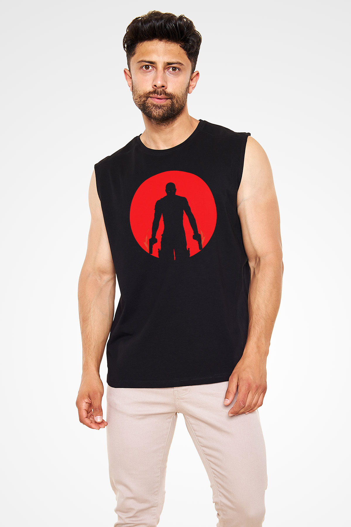 Unisex Bloodshot Baskılı Siyah Kolsuz Tişört