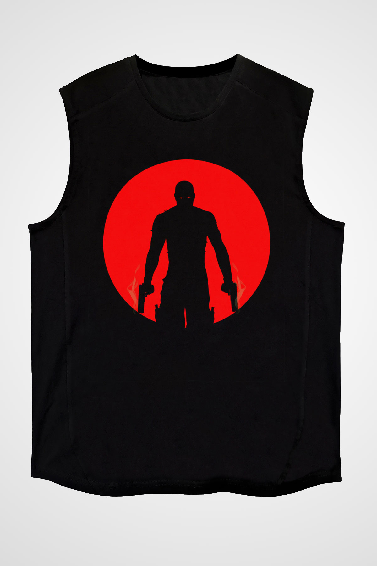 Unisex Bloodshot Baskılı Siyah Kolsuz Tişört