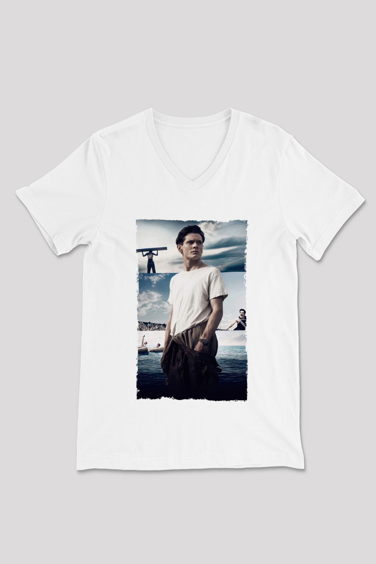 Unisex Boyun Eğmez (Unbroken) Baskılı Beyaz V Yaka T-shirt
