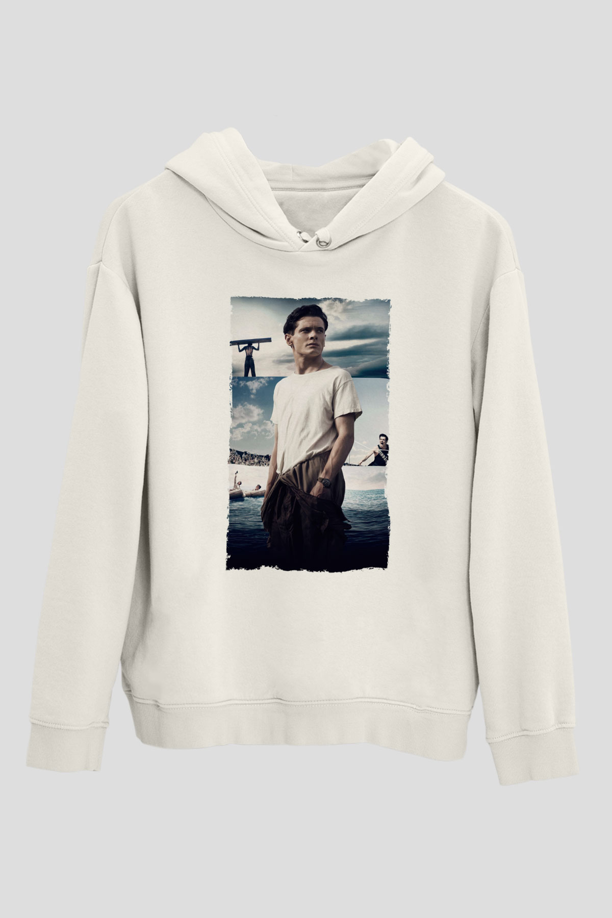 Unisex Boyun Eğmez (Unbroken) Baskılı Beyaz Kapüşonlu Sweatshirt