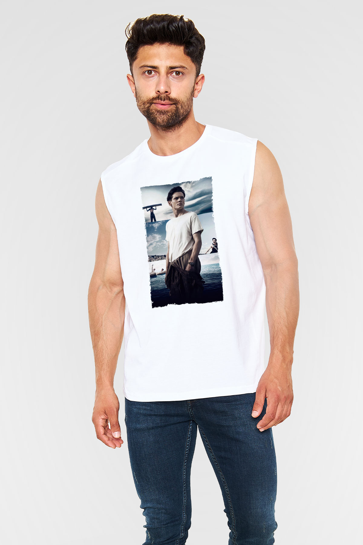 Unisex Boyun Eğmez (Unbroken) Baskılı Beyaz Kolsuz T-shirt
