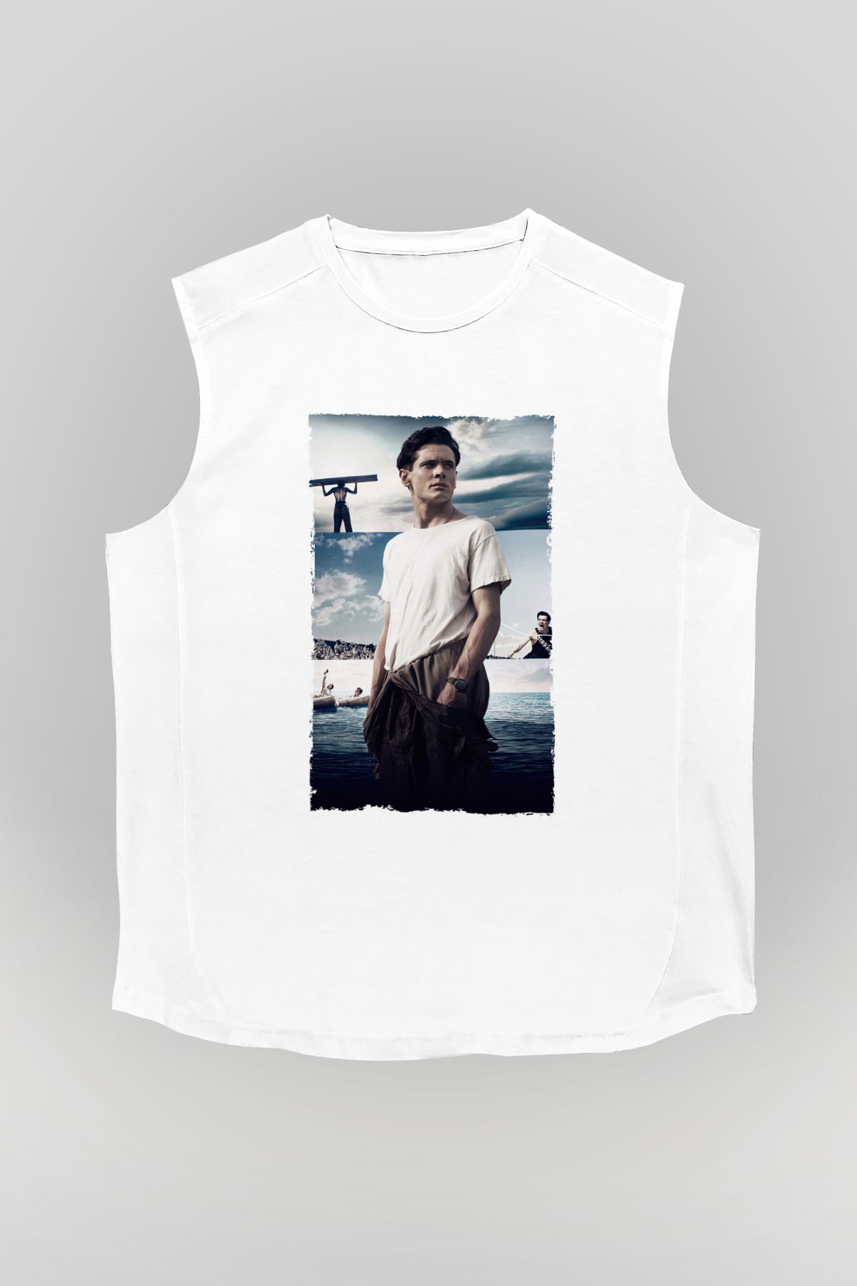 Unisex Boyun Eğmez (Unbroken) Baskılı Beyaz Kolsuz T-shirt
