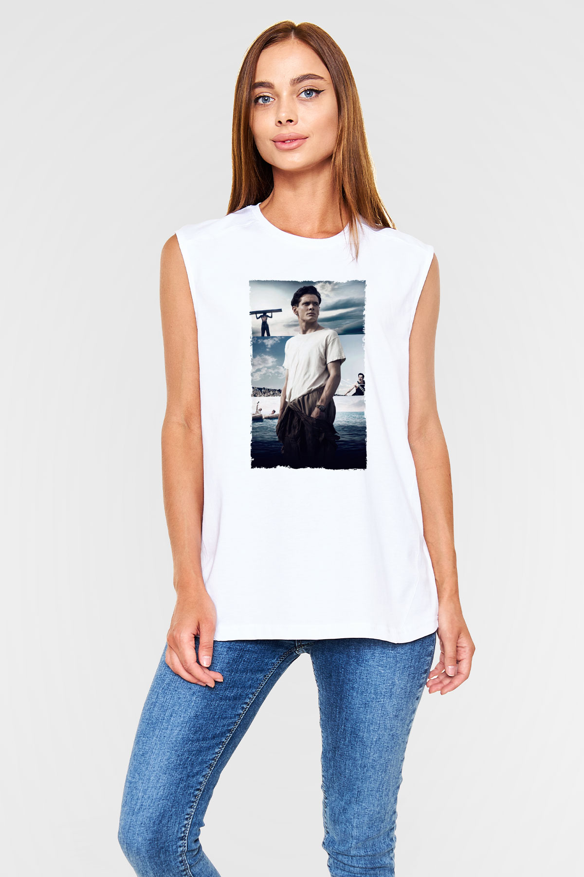 Unisex Boyun Eğmez (Unbroken) Baskılı Beyaz Kolsuz T-shirt