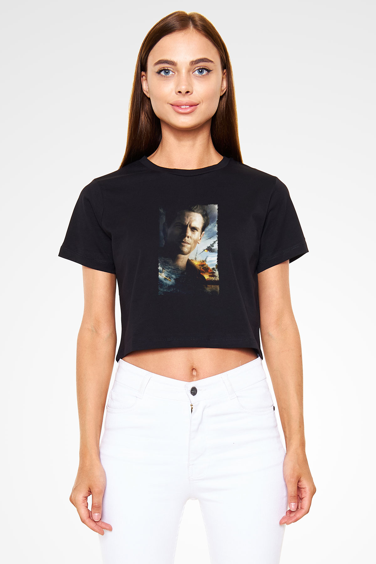 Unisex Boyun Eğmez (Unbroken) Baskılı Siyah Crop Top T-shirt