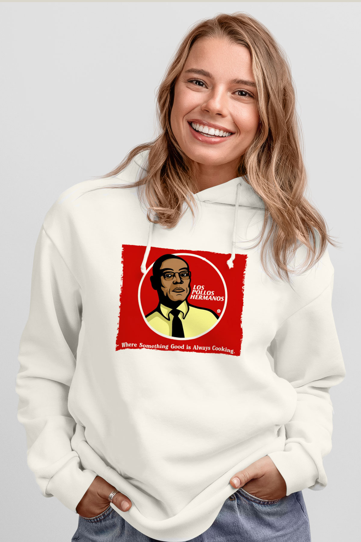 Unisex Breaking Bad Baskılı Beyaz Kapüşonlu Sweatshirt