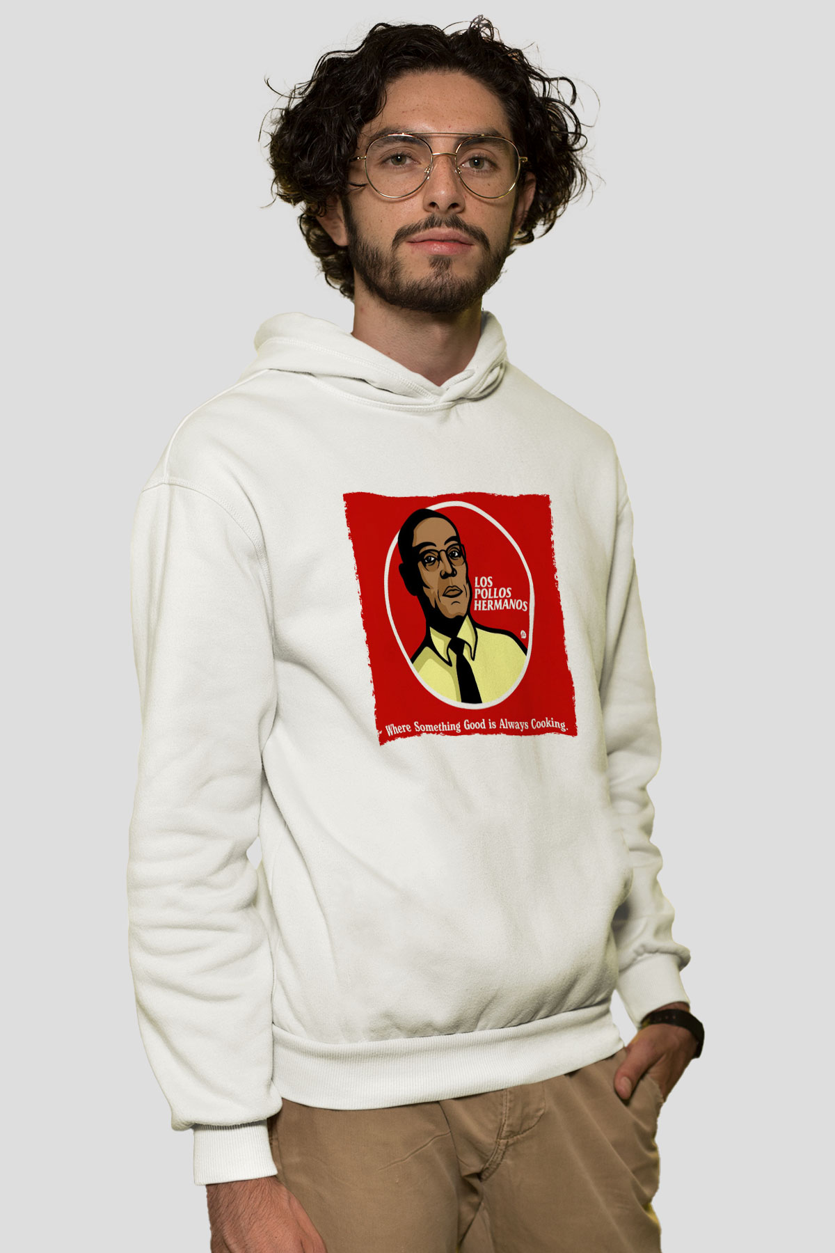 Unisex Breaking Bad Baskılı Beyaz Kapüşonlu Sweatshirt
