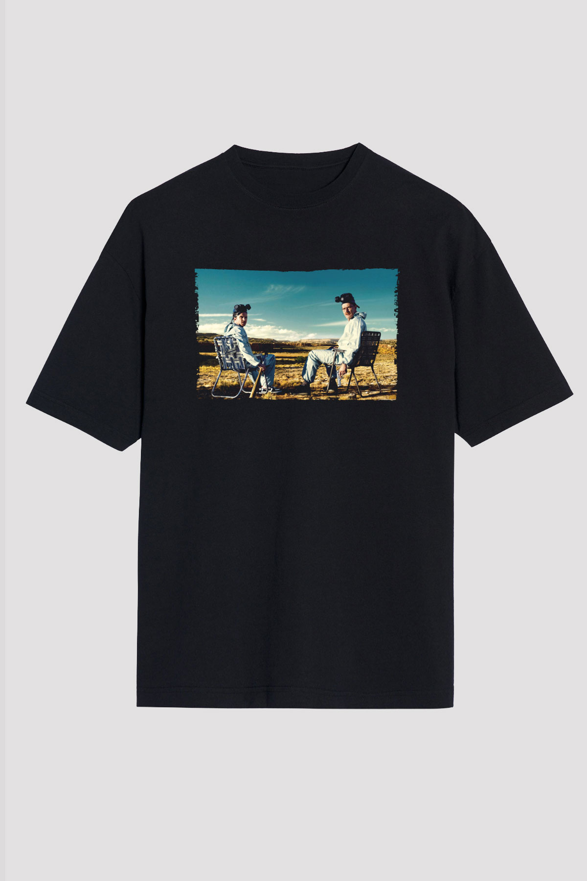 Unisex Breaking Bad Baskılı Siyah Oversize Tişört