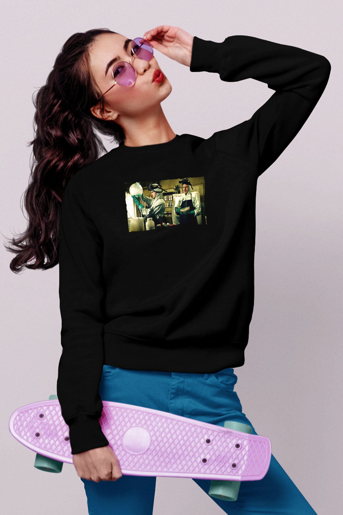 Unisex Breaking Bad Baskılı Siyah Sweatshirt