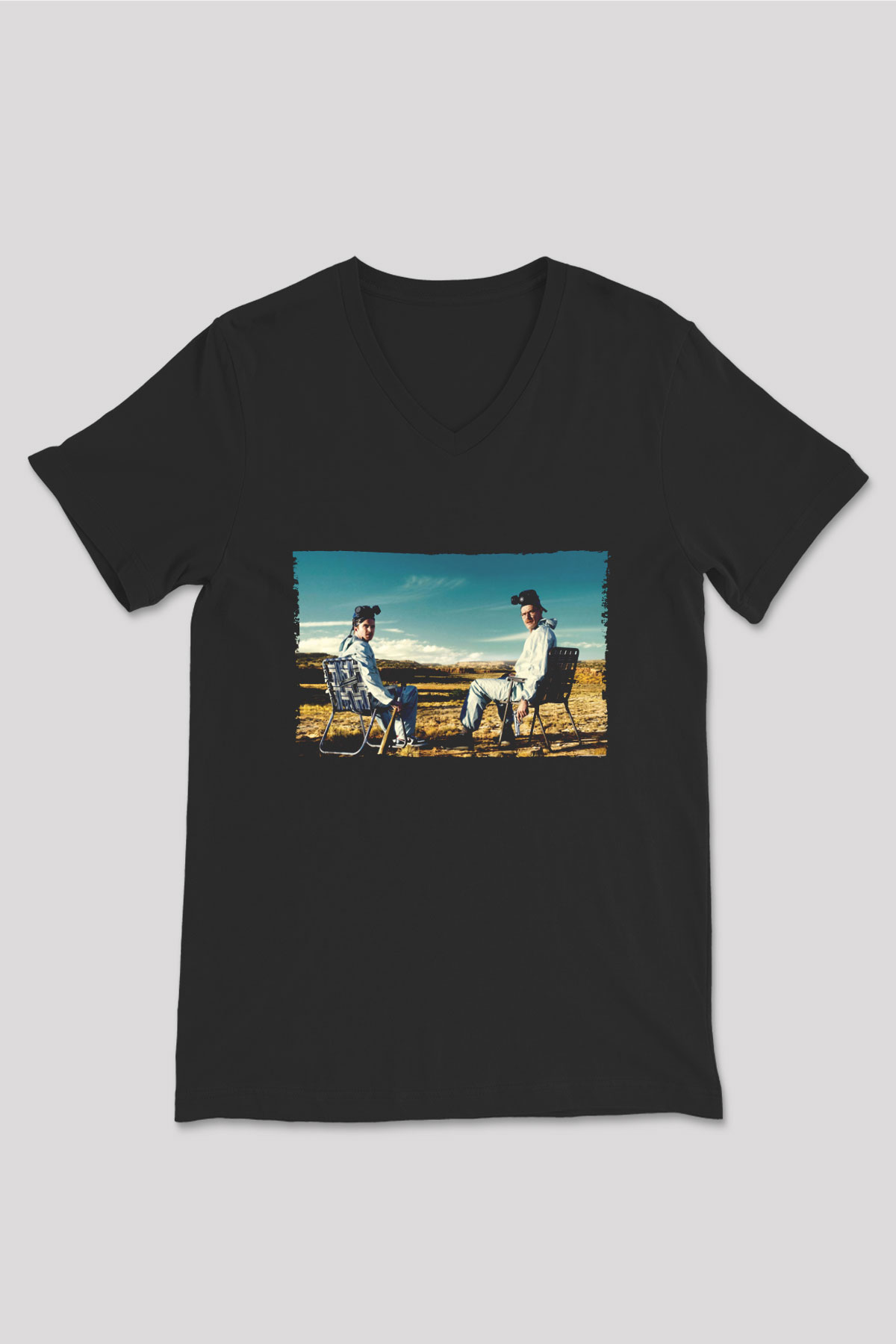 Unisex Breaking Bad Baskılı Siyah V Yaka Tişört