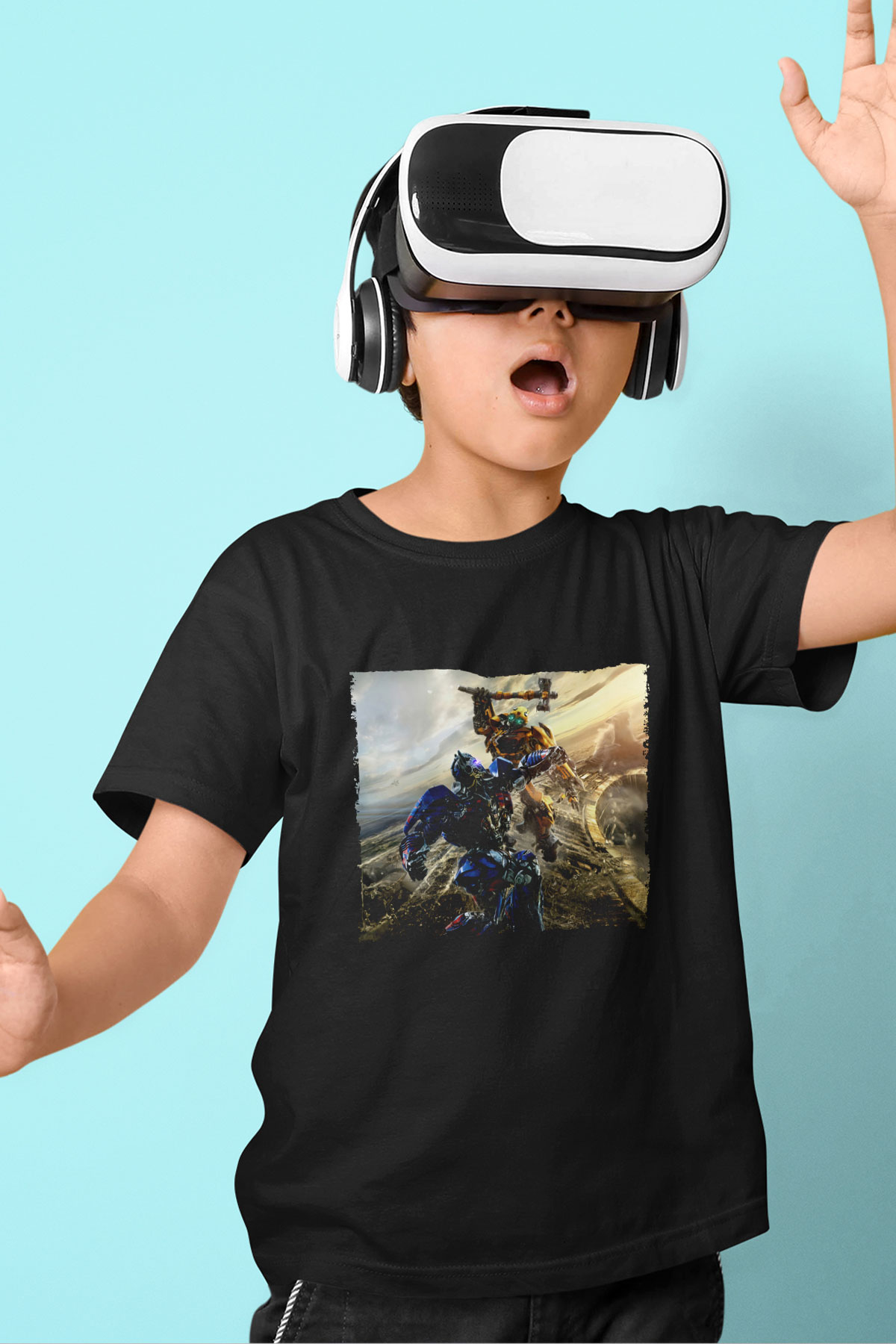 Unisex Bumblebee Baskılı Siyah Çocuk Tshirt