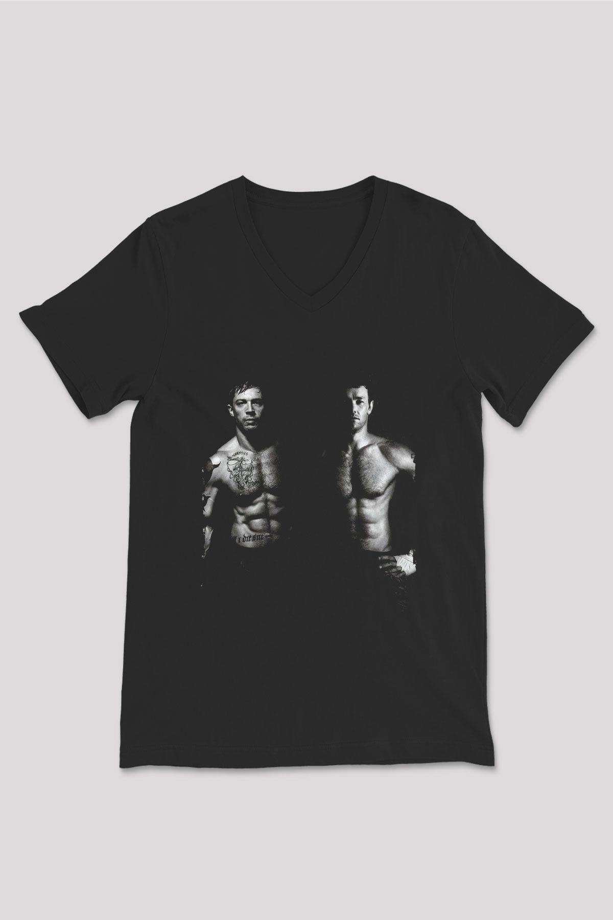Unisex Büyük Dövüş (Warrior) Baskılı Siyah V Yaka Tshirt