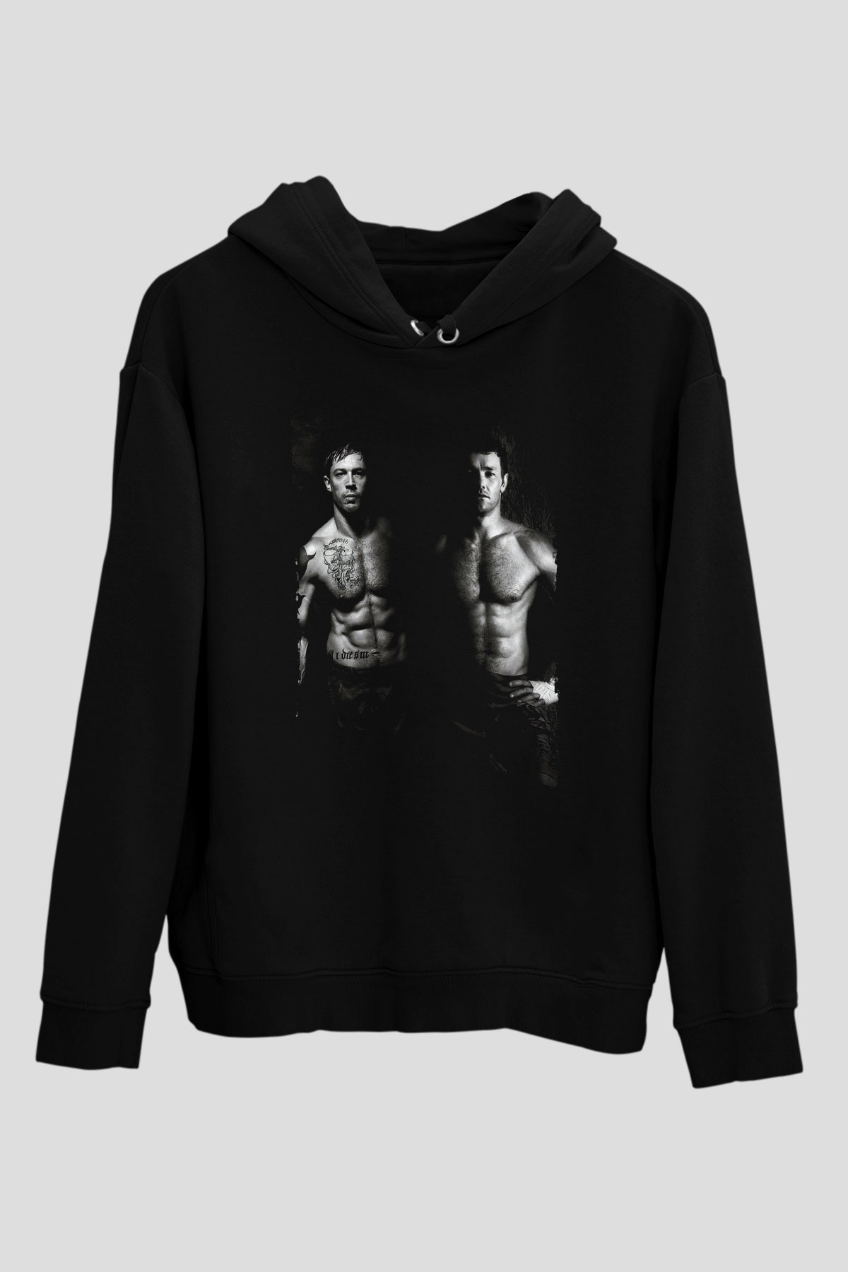 Unisex Büyük Dövüş (Warrior) Baskılı Siyah Kapüşonlu Sweatshirt