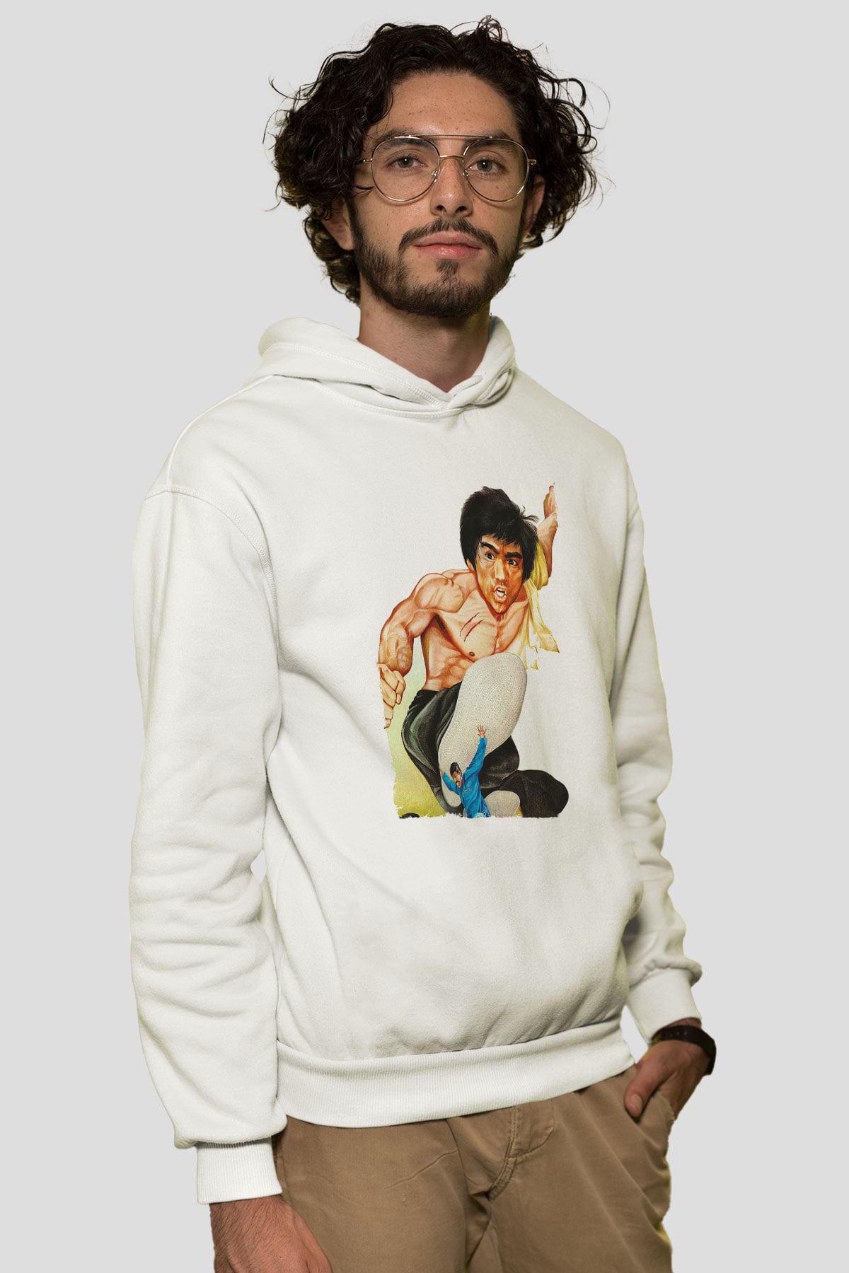 Unisex Büyük Patron (The Big Boss) Baskılı Beyaz Kapüşonlu Sweatshirt