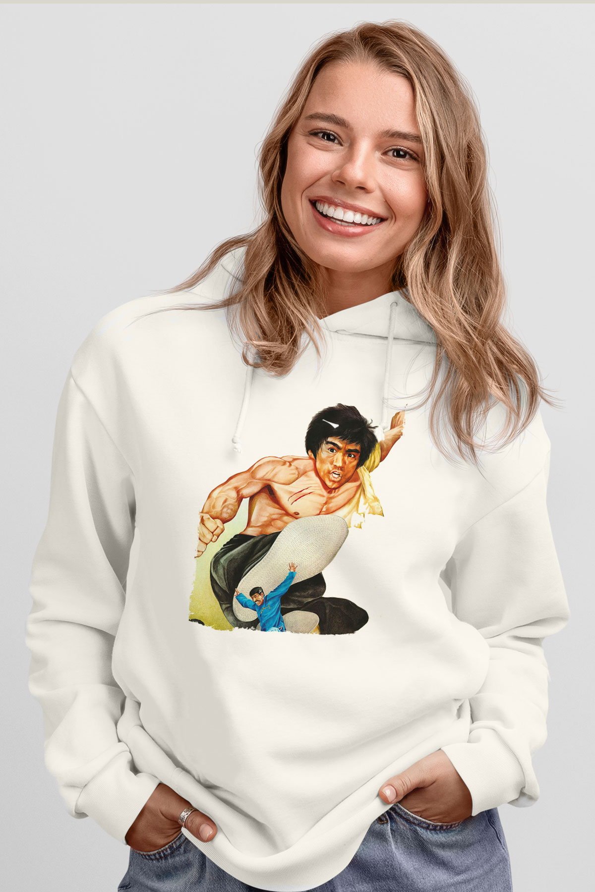 Unisex Büyük Patron (The Big Boss) Baskılı Beyaz Kapüşonlu Sweatshirt