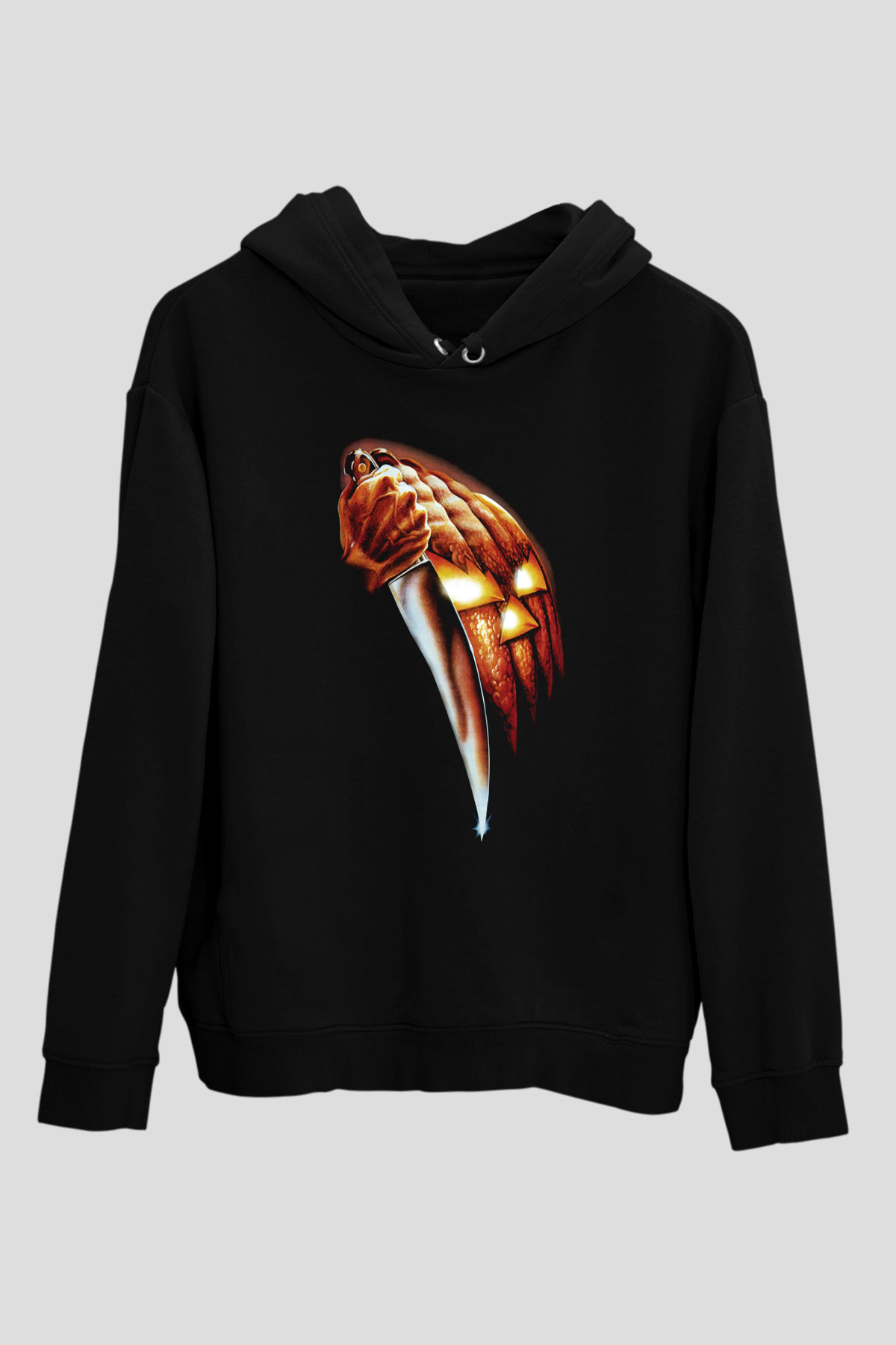 Unisex Cadılar Bayramı (Halloween) Baskılı Siyah Kapüşonlu Sweatshirt