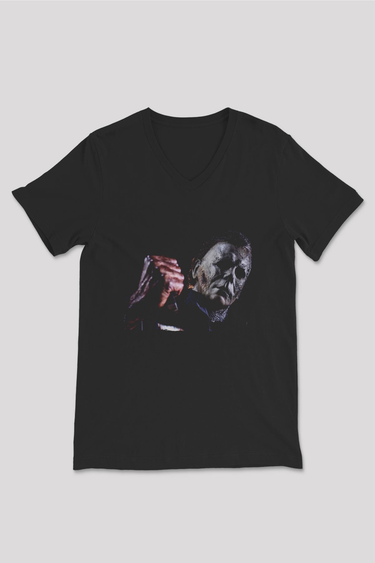 Unisex Cadılar Bayramı Öldürür (Halloween Kills) Baskılı Siyah V Yaka Tişört