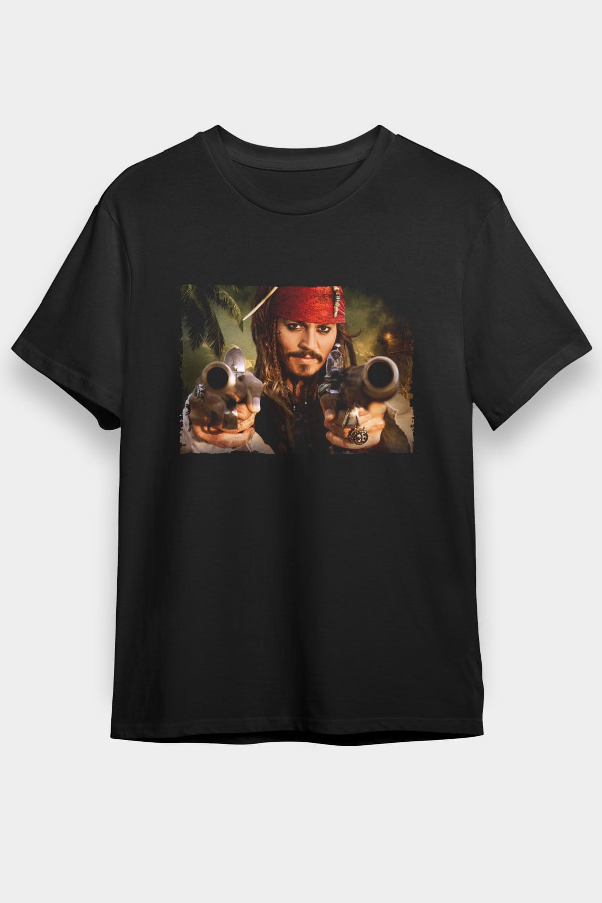 Captain Jack Sparrow Baskılı Siyah Tshirt