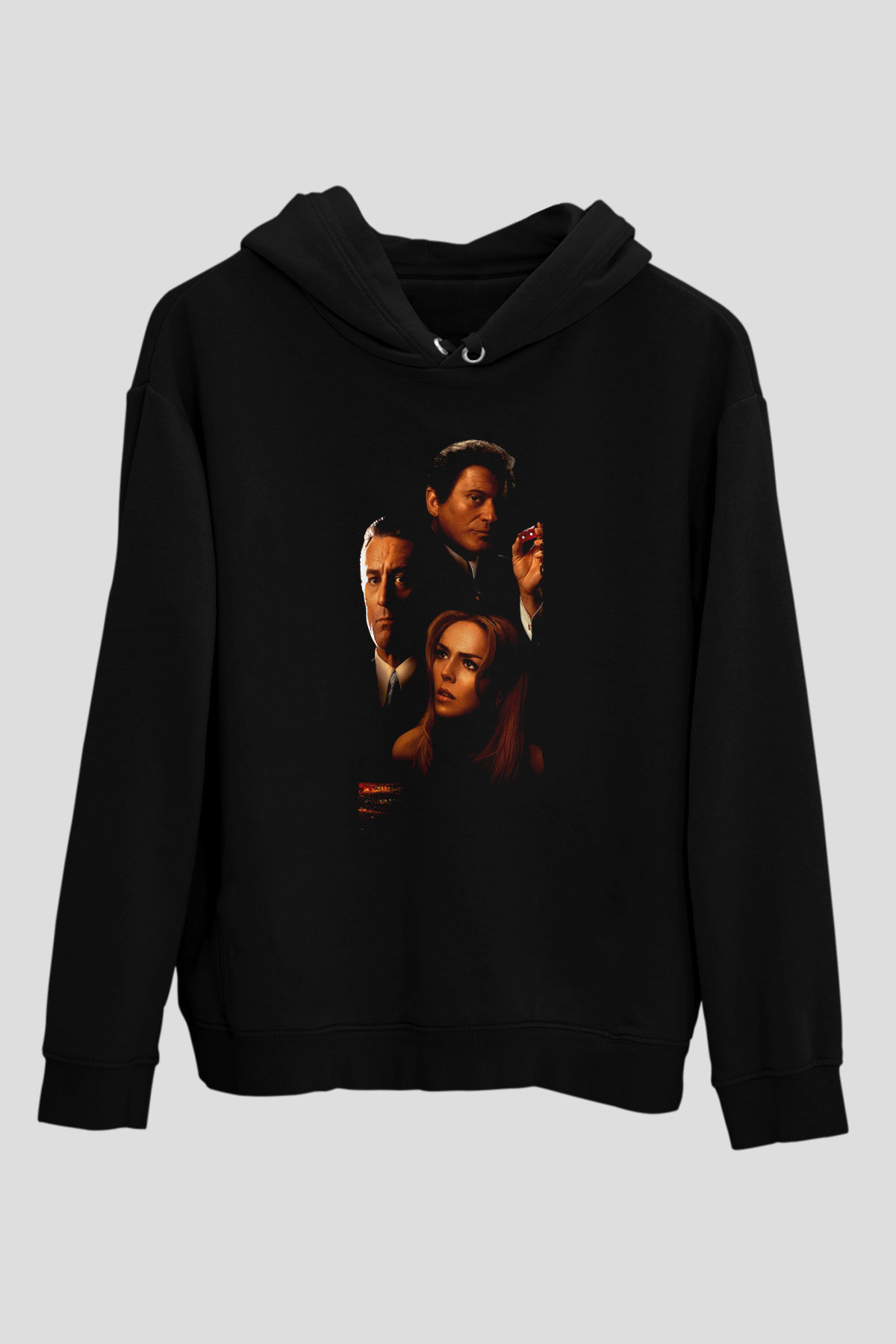 Unisex Casino Baskılı Siyah Kapüşonlu Sweatshirt