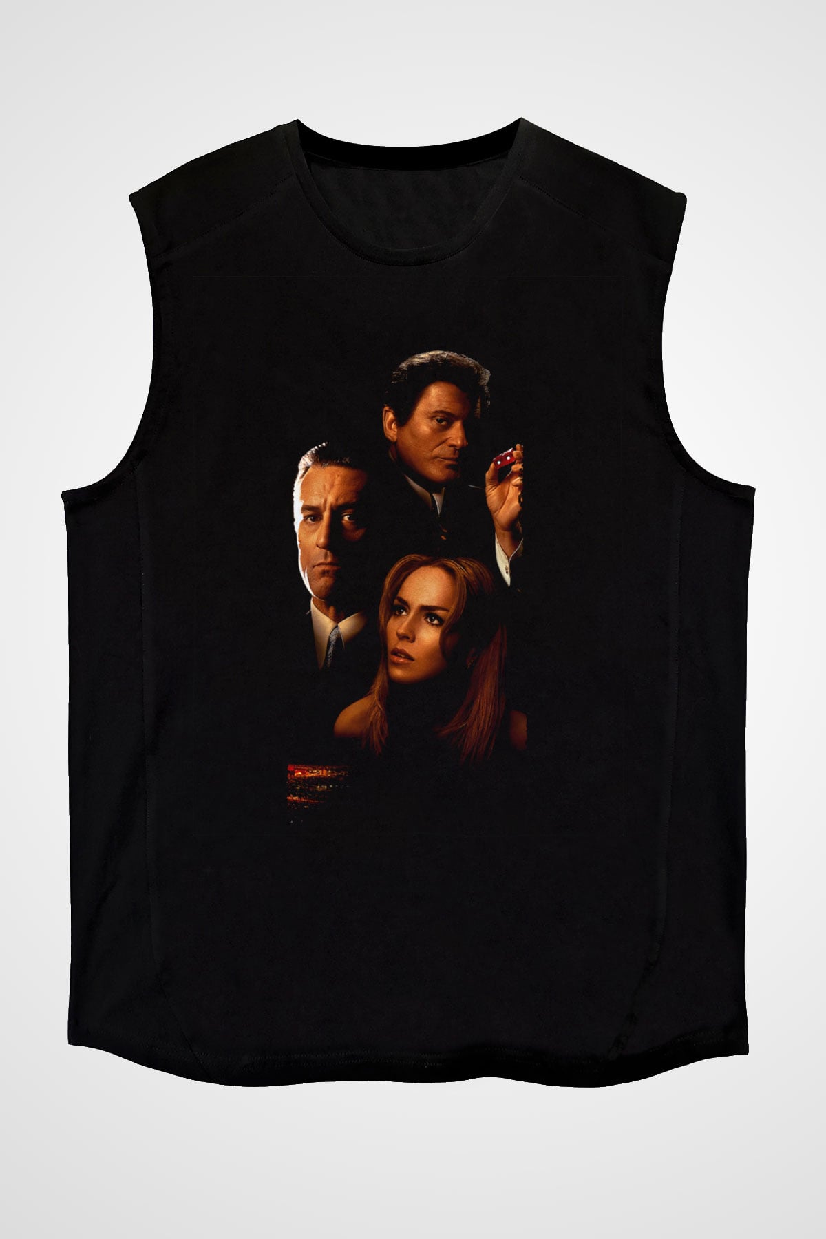 Unisex Casino Baskılı Siyah Kolsuz Tshirt