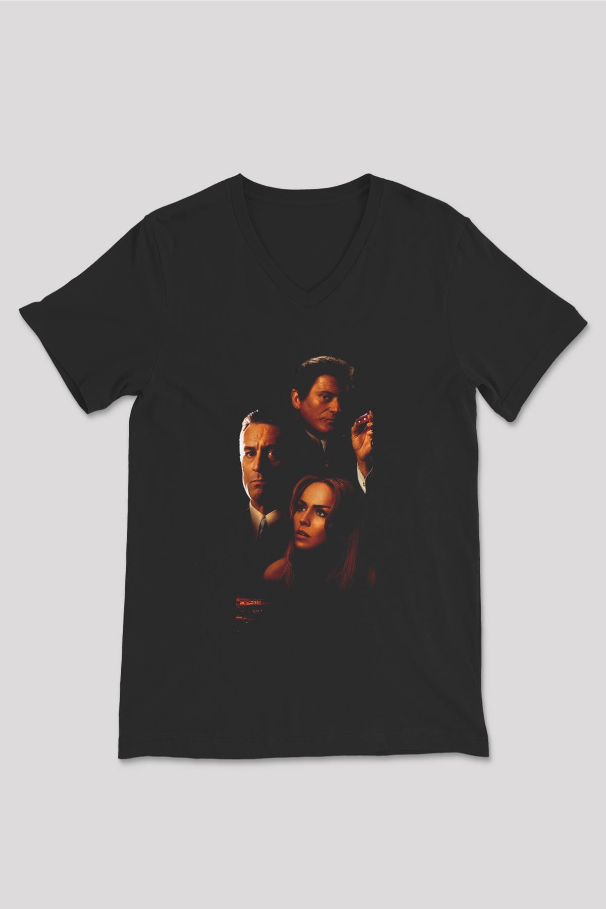Unisex Casino Baskılı Siyah V Yaka Tshirt