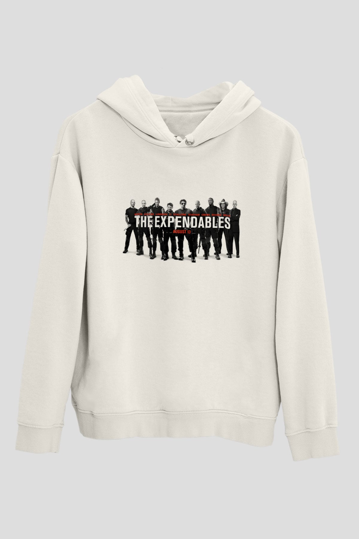 Unisex Cehennem Melekleri 2 (The Expendables 2) Baskılı Beyaz Kapüşonlu Sweatshirt