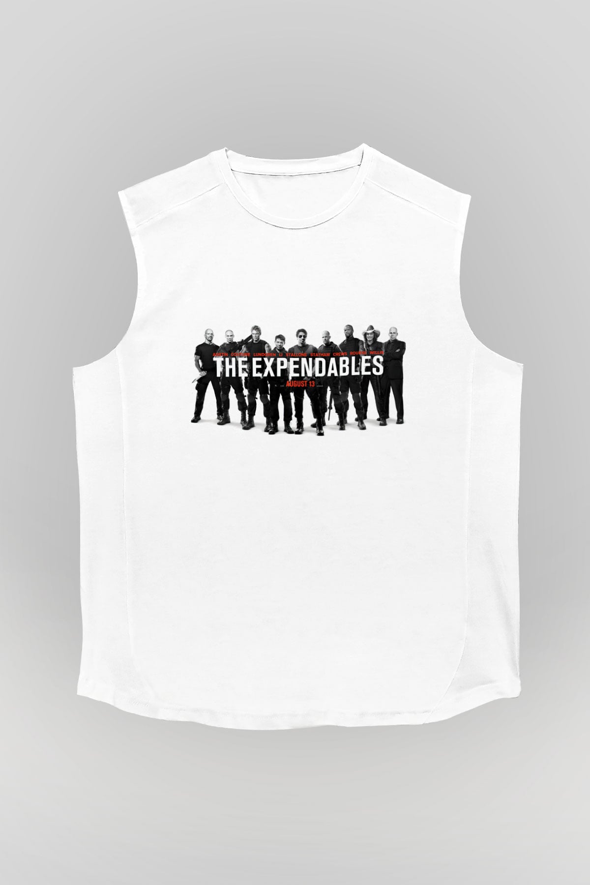 Unisex Cehennem Melekleri 2 (The Expendables 2) Baskılı Beyaz Kolsuz Tshirt