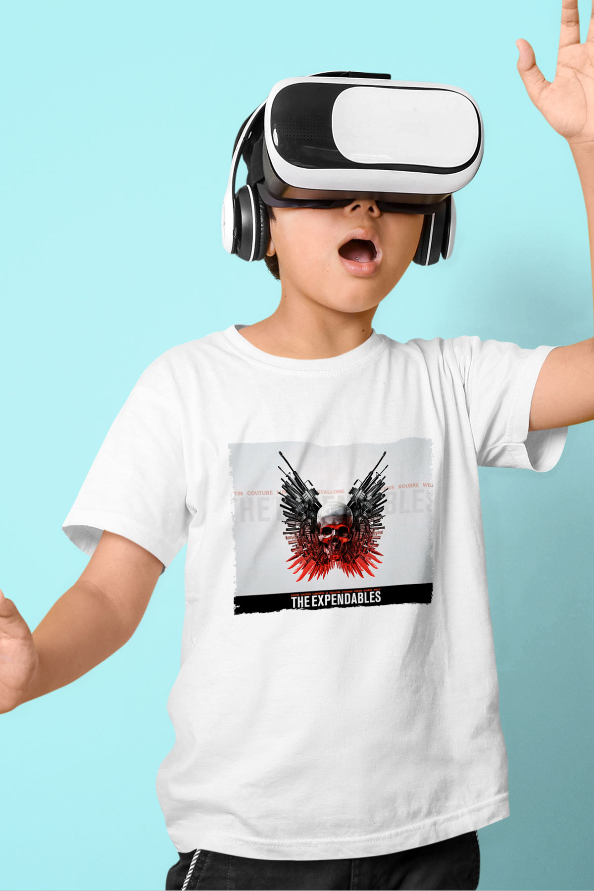 Unisex Cehennem Melekleri - The Expendables Baskılı Beyaz Çocuk Tişört